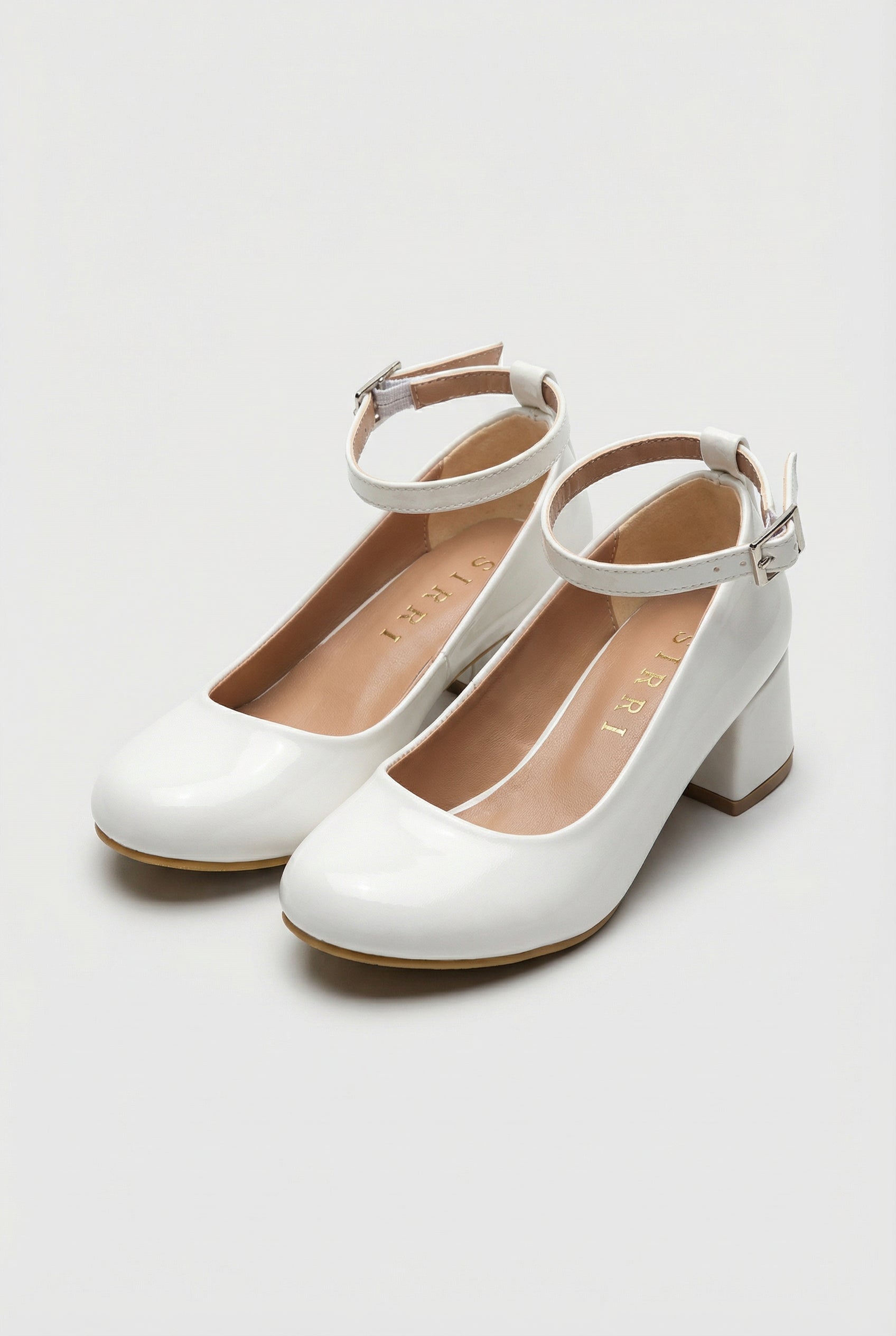 Girls' Mary Jane High block Heal Patent Dresss shoes - MIRAGE - White Side Picture