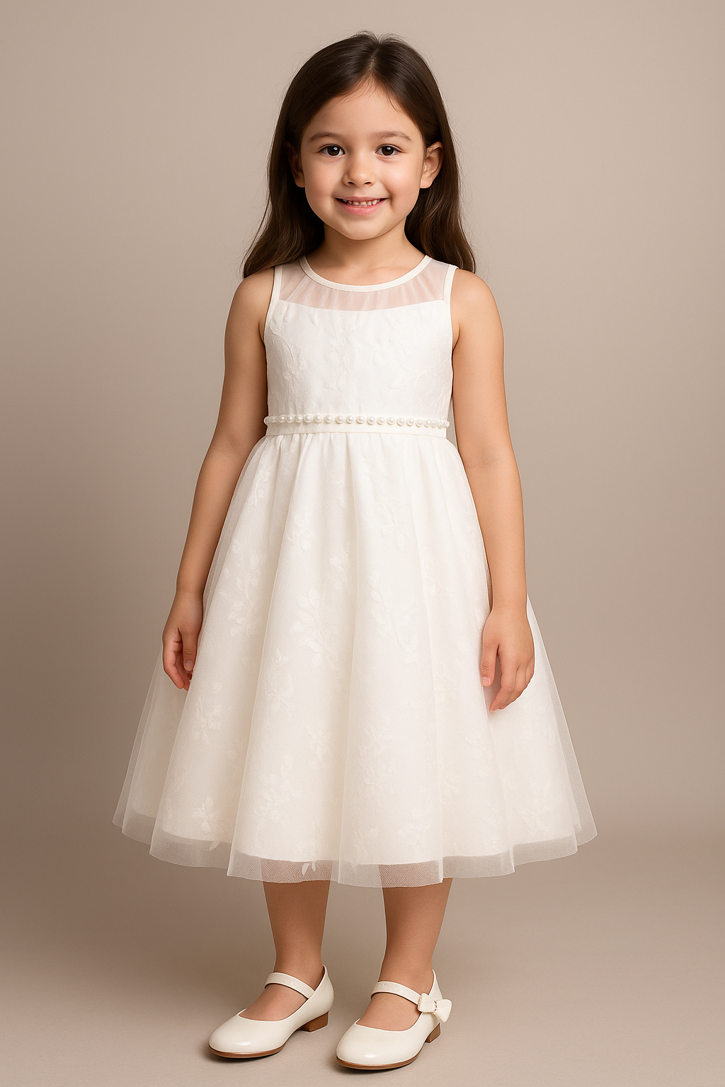Girls Medium Heel Patent Mary Jane Shoes -DANIELLE - Ivory Model Picture