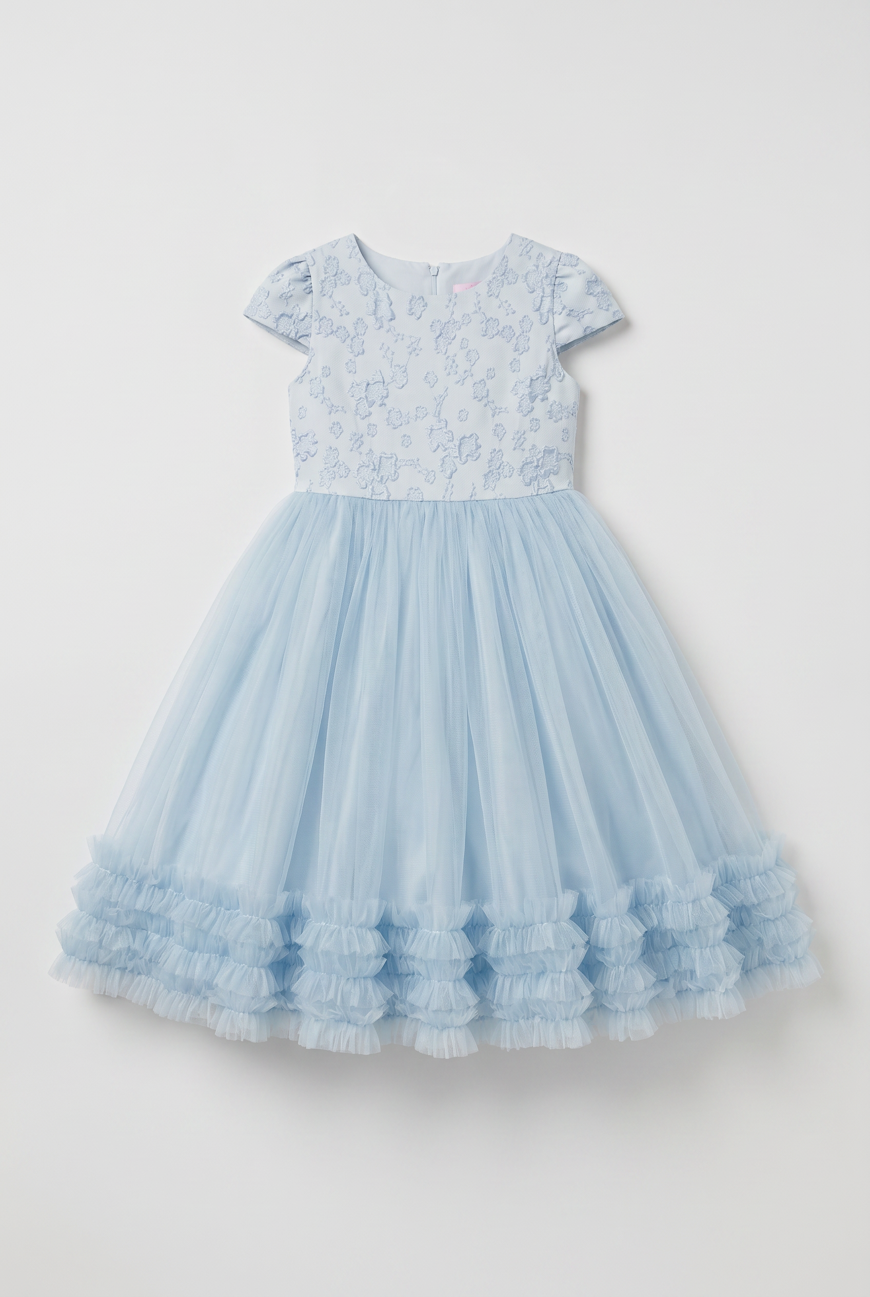 Girls Pale Blue Tulle Party Dress with Brocade Jacket, Handbag & Headband – 4 Piece Occasion Set