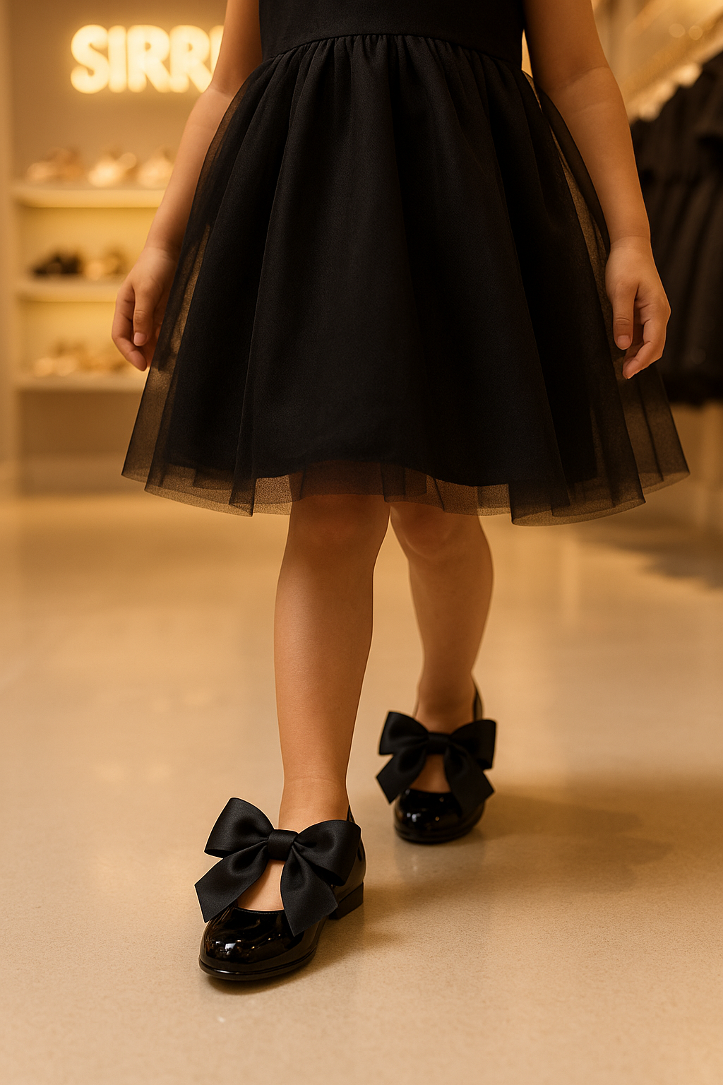 Girls Patent Flat Mary Jane Shoes - ELENA - Black Model Picture 