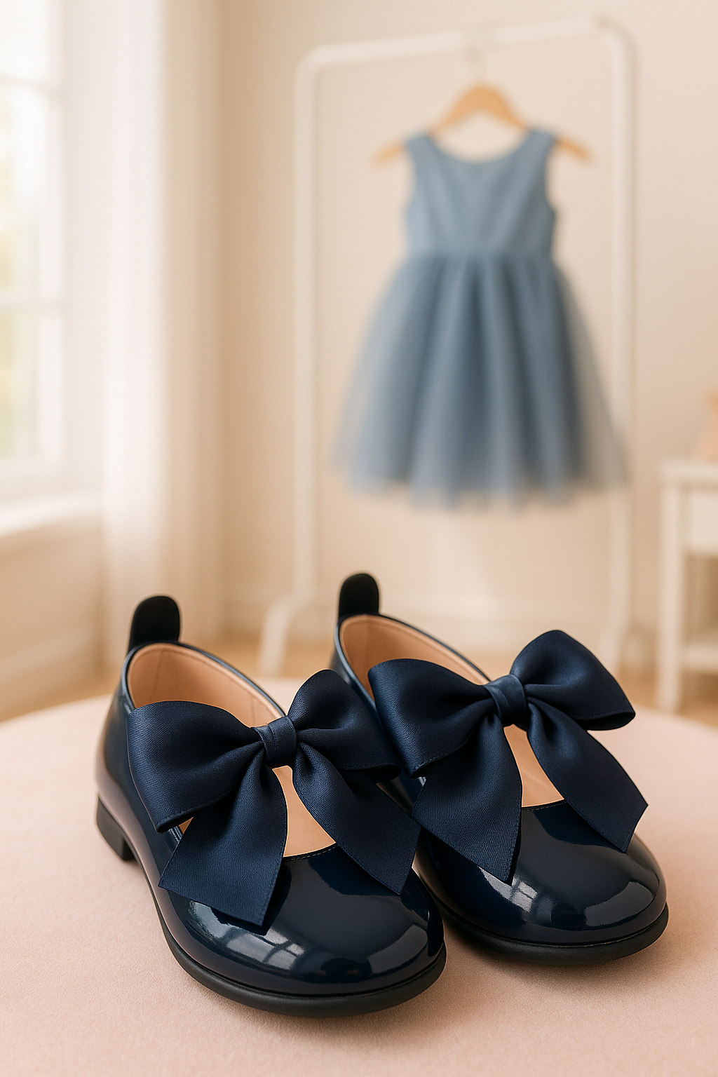 Girls Patent Flat Mary Jane Shoes - ELENA - Navy Blue