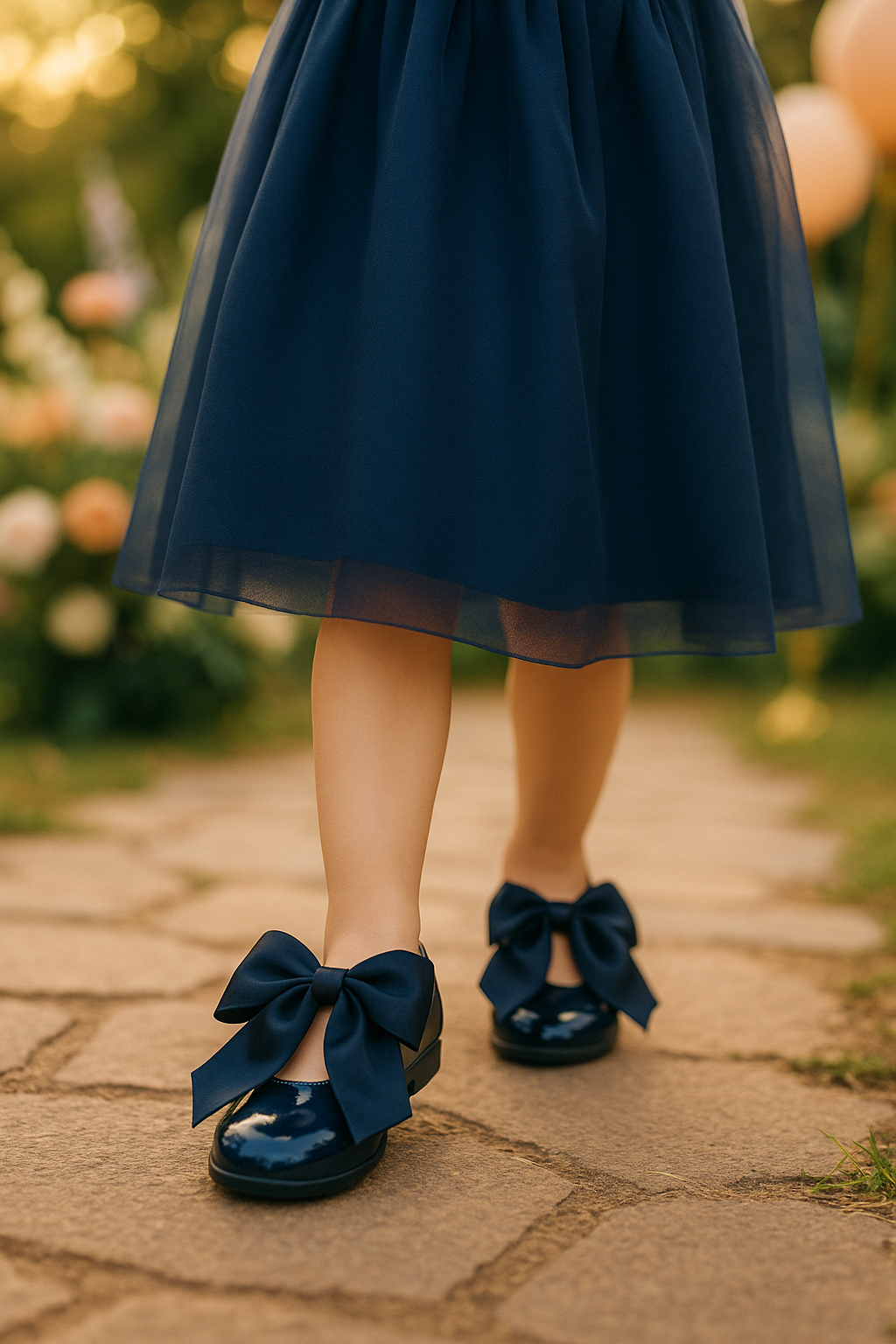 Girls Patent Flat Mary Jane Shoes - ELENA - Navy Blue Model Picture