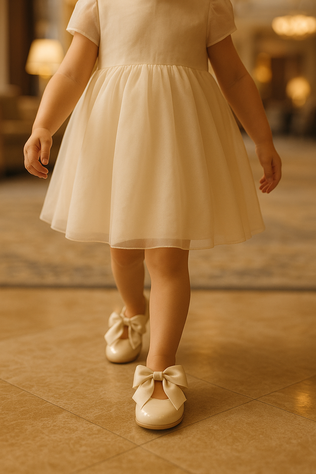 Girls Patent Flat Mary Jane Shoes - ELENA - Pearl Ivory Model Picture