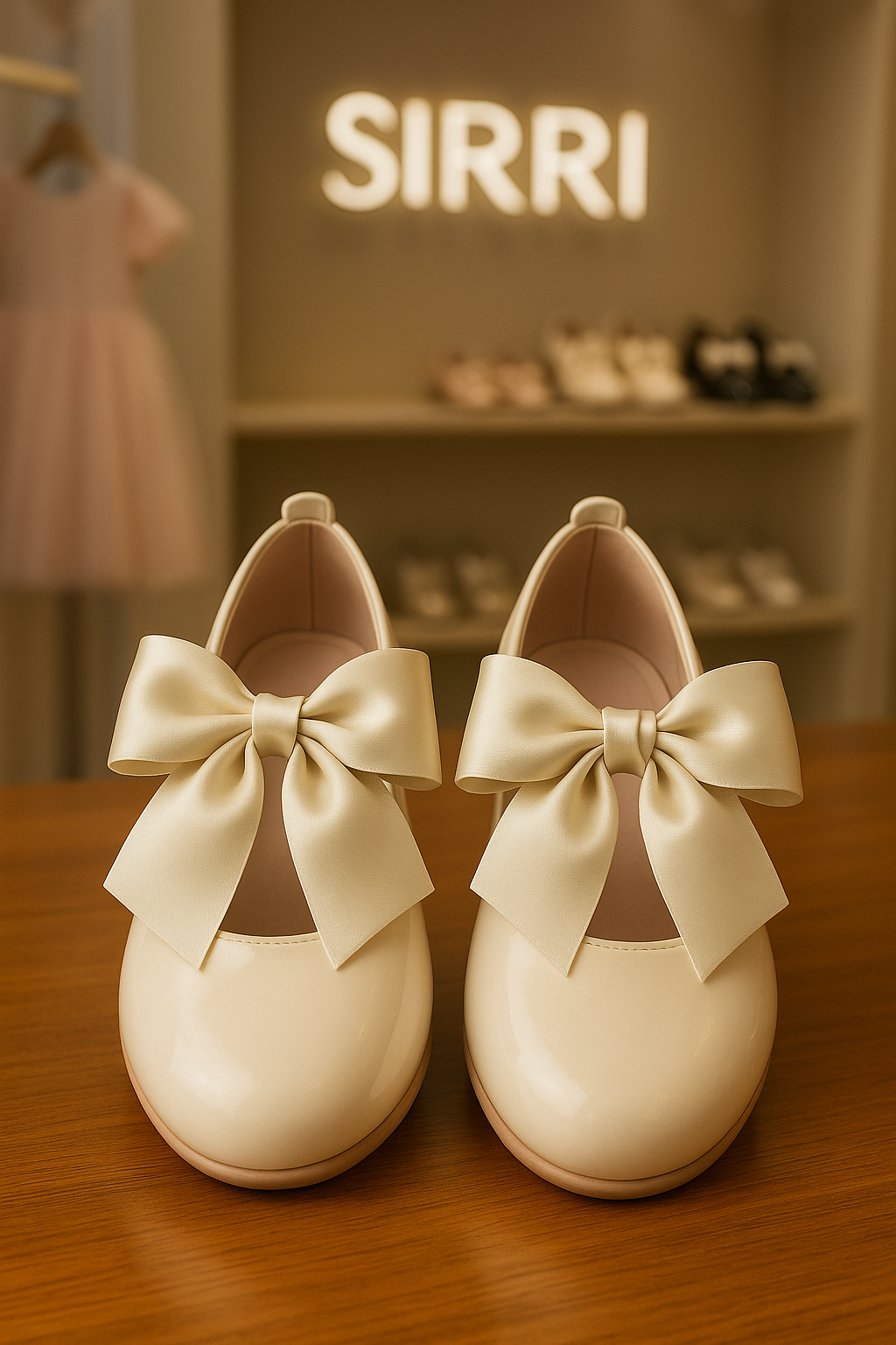 Girls Patent Flat Mary Jane Shoes - ELENA - Pearl Ivory