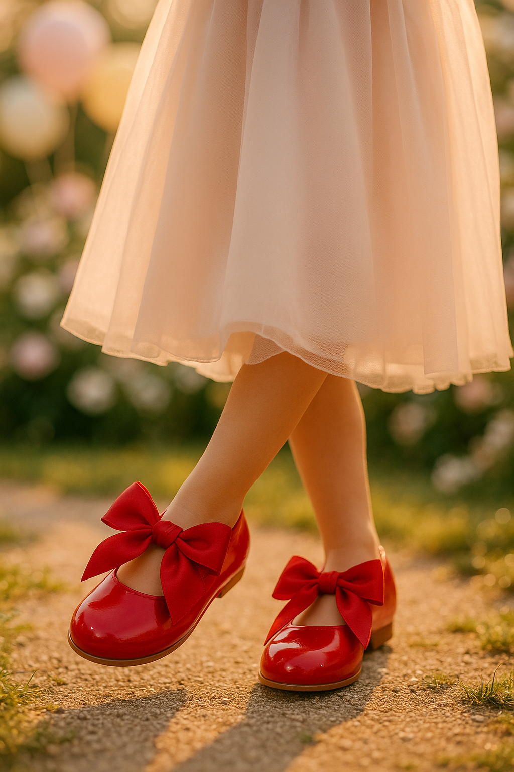 Girls Patent Flat Mary Jane Shoes - ELENA - Red Model Picture