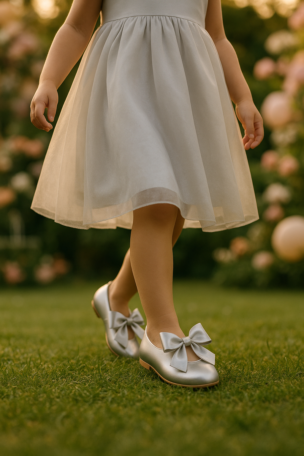 Girls Patent Flat Mary Jane Shoes - ELENA - Silver Model Picture