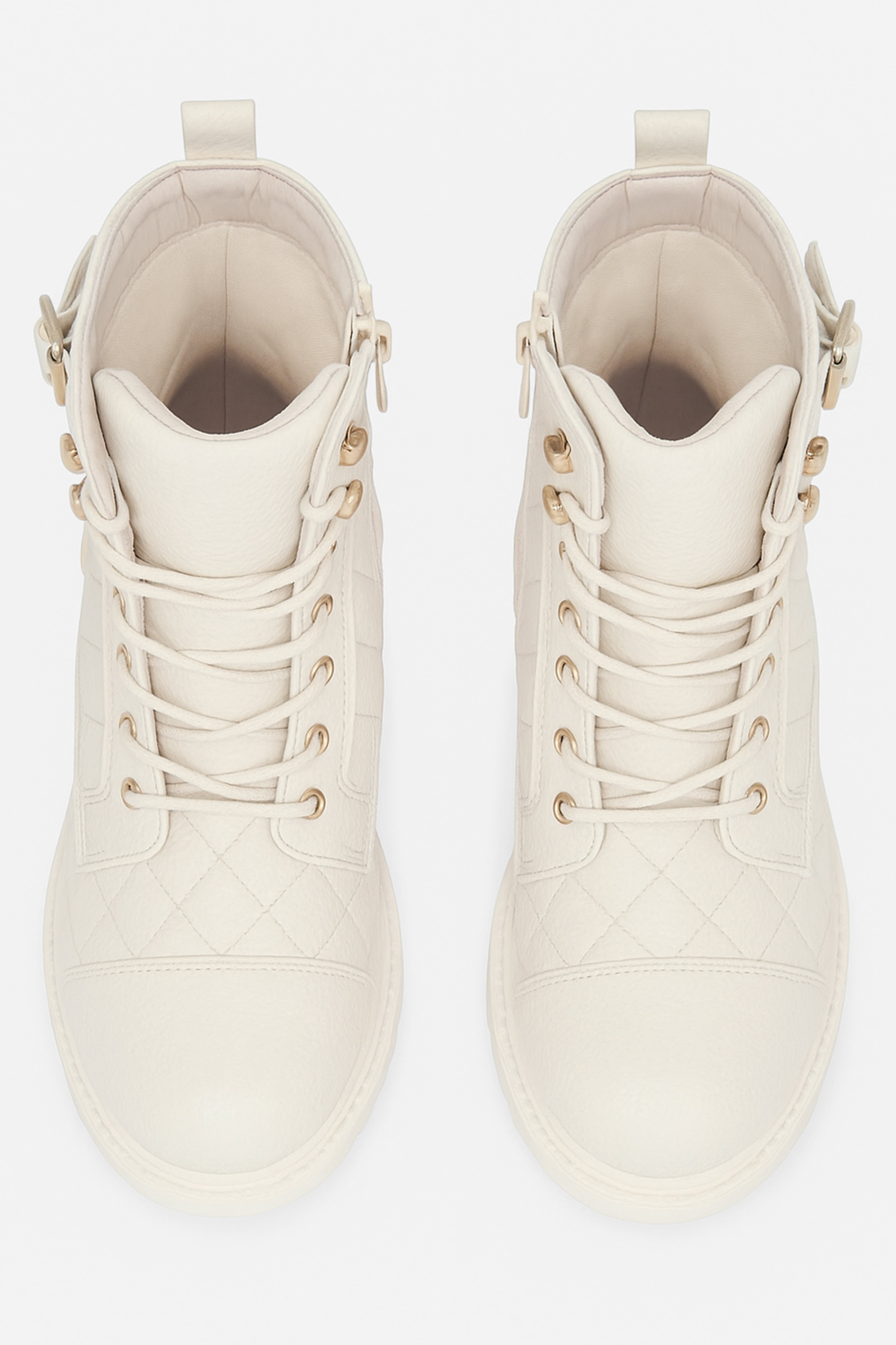 Girls' Quilted Lace-Up Combat Boots - SAGE - Cream Front Picture