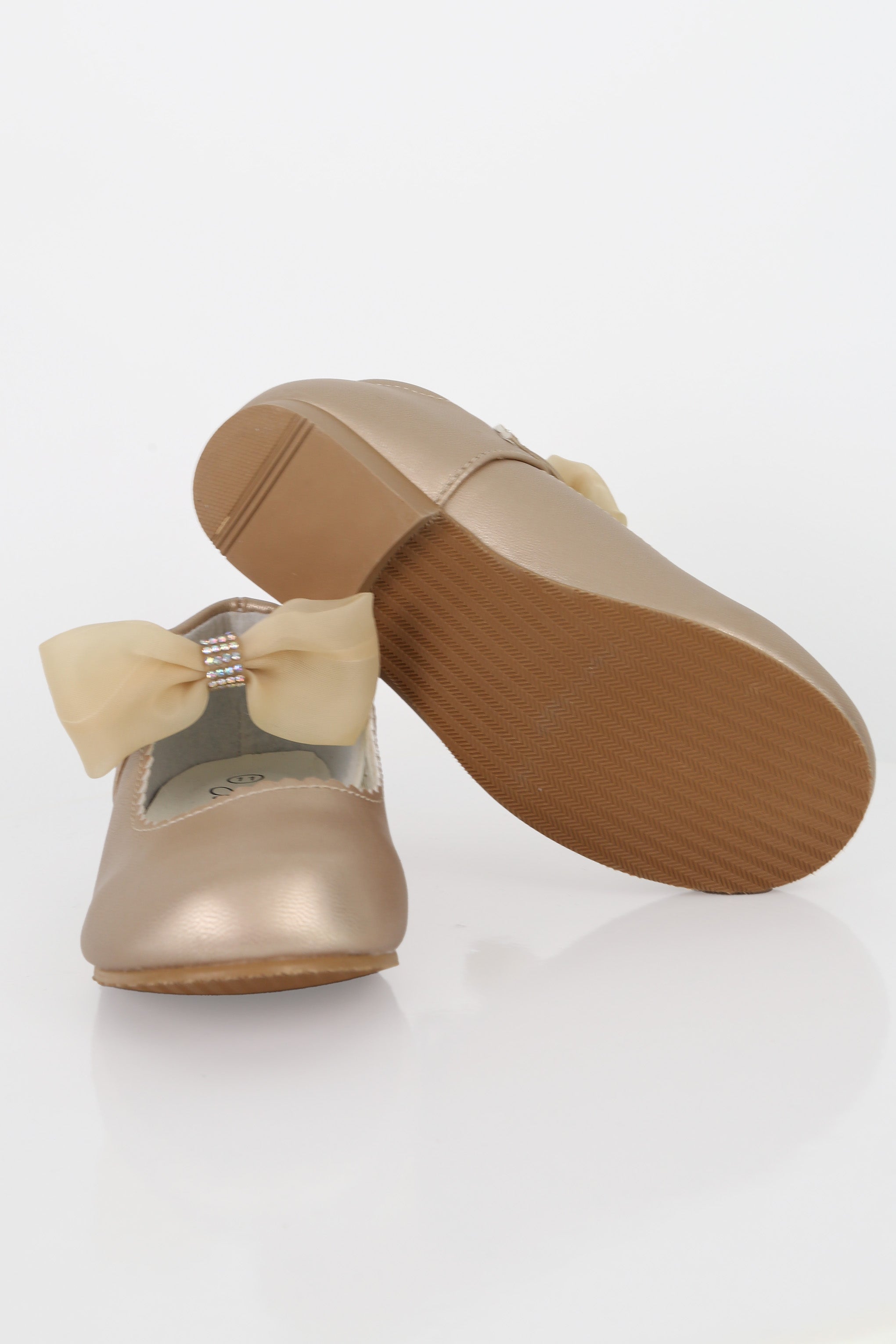 Girls Rhinestone Mary Jane Shoes with Bow – ZURI - Gold