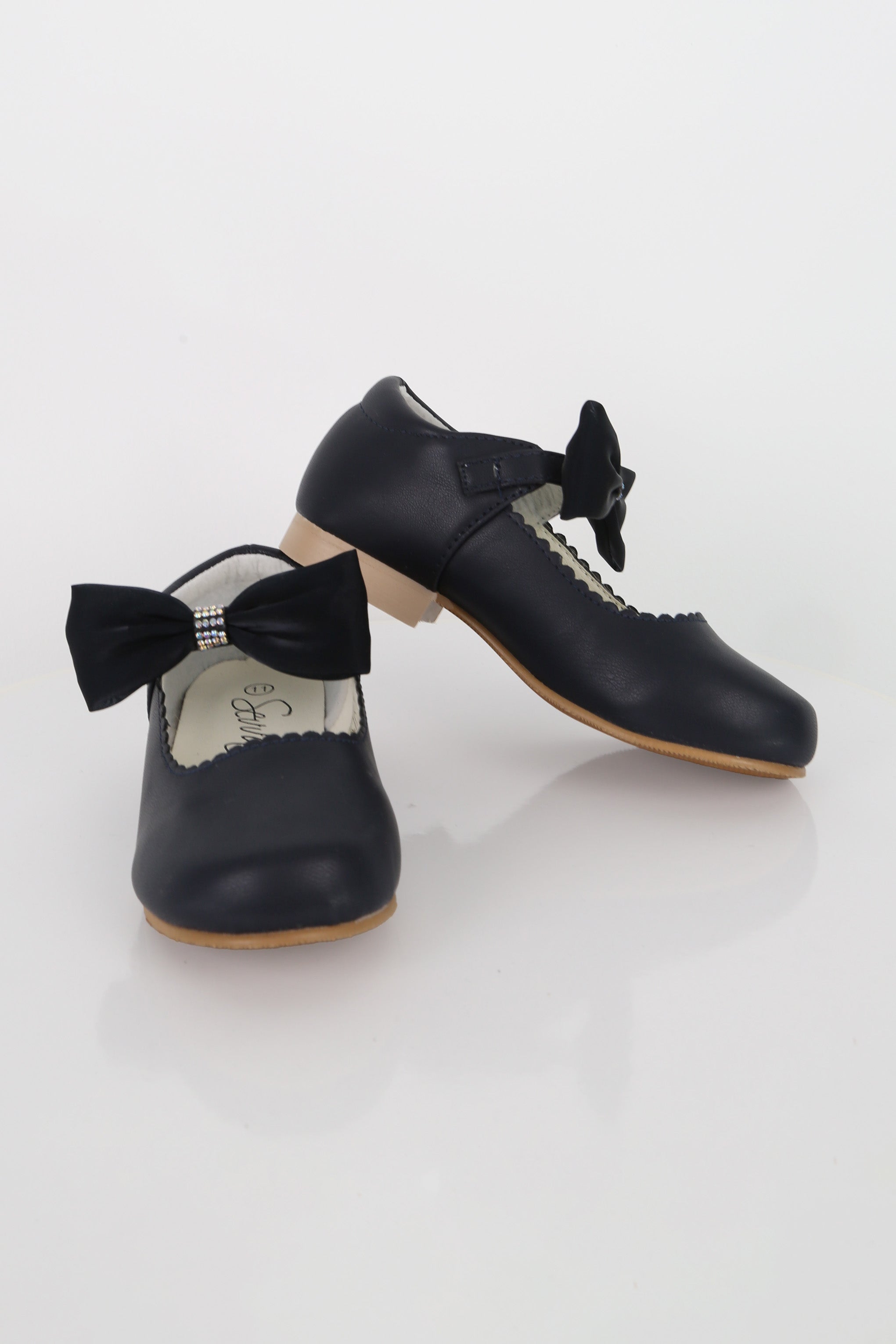 Girls Rhinestone Mary Jane Shoes with Bow – ZURI - Navy Blue