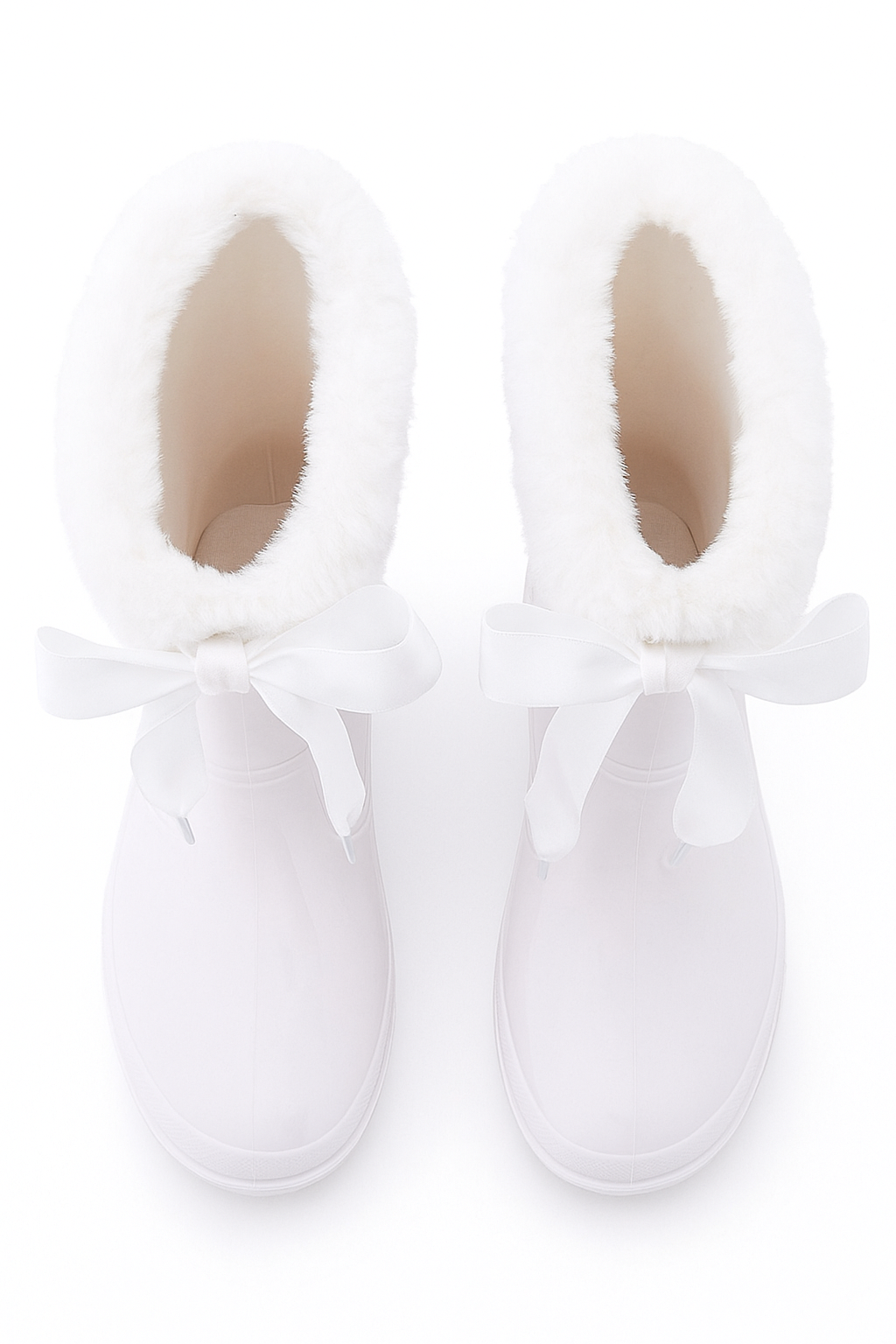 Girls' Ribbon Wellington Boots with Faux Fur, Waterproof Wellies – VIVIAN - White Front Picture