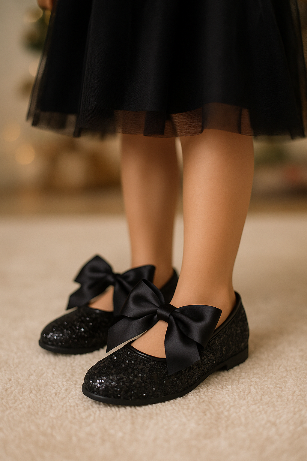 Girls Sequin Ballerina Flat Pumps - LOLA - Black Model Picture