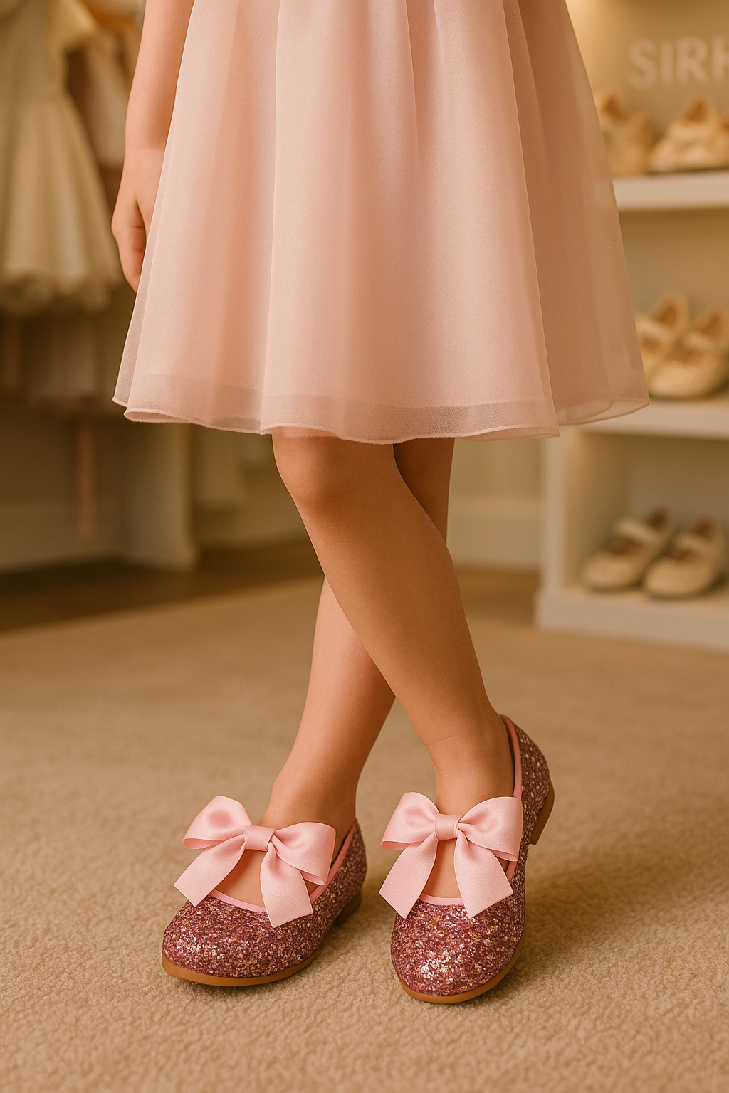 Girls Sequin Ballerina Flat Pumps - LOLA - Lilac Model Picture