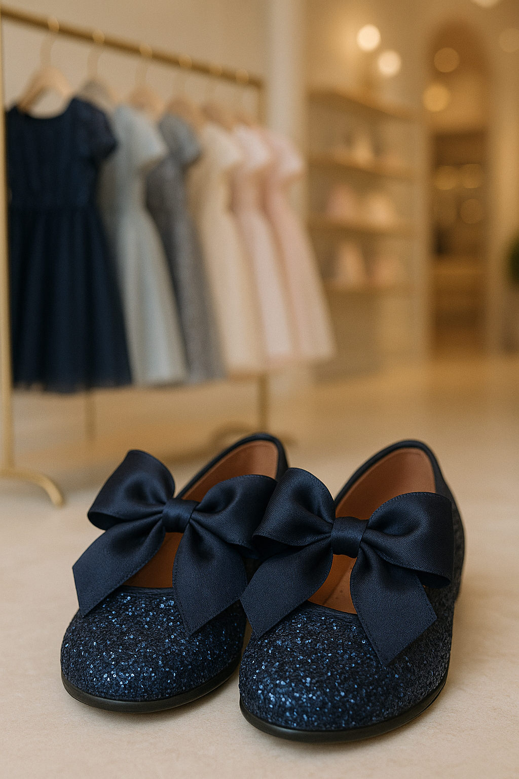 Girls Sequin Ballerina Flat Pumps - LOLA - Navy Blue