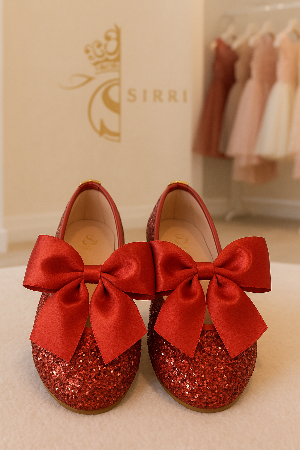 Girls Sequin Ballerina Flat Pumps - LOLA - Red
