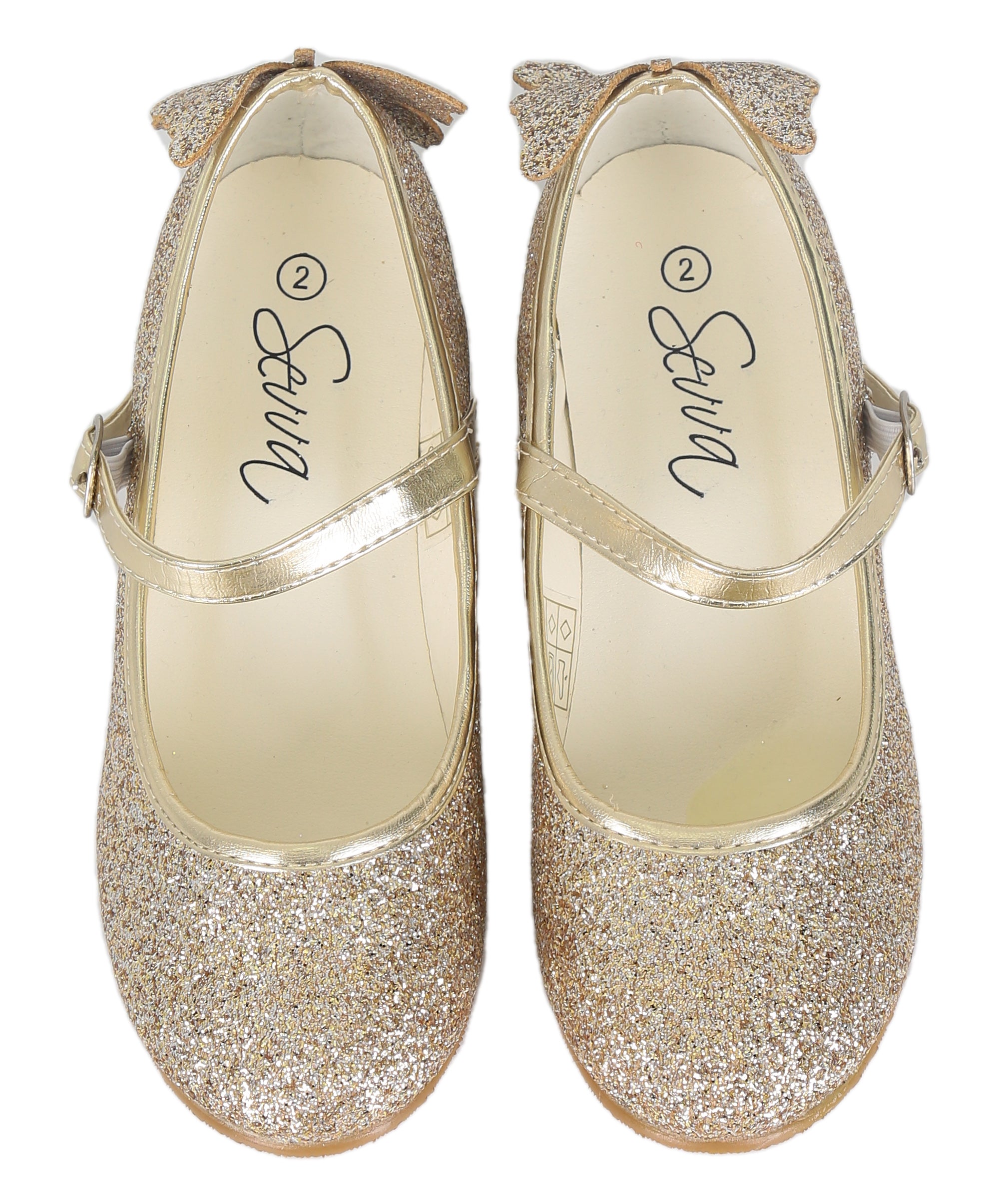 Girls' Sparkly Medium Heel Mary Jane Ankle Strap Shoes - ANNA - Gold