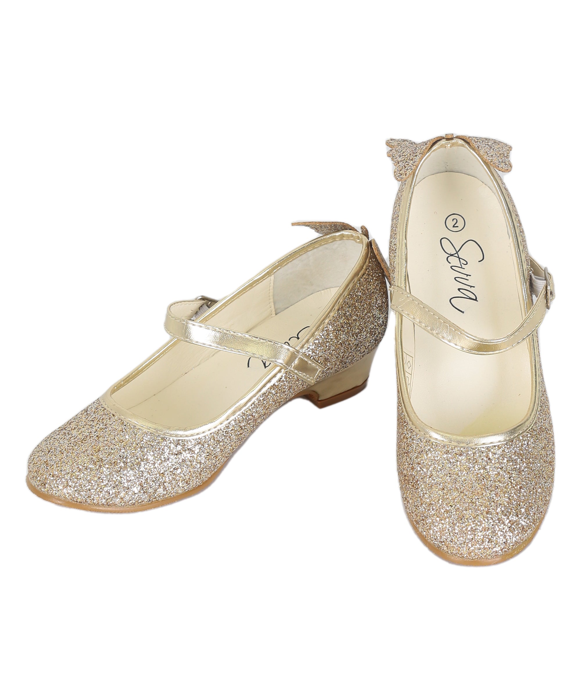 Girls' Sparkly Medium Heel Mary Jane Ankle Strap Shoes - ANNA - Gold