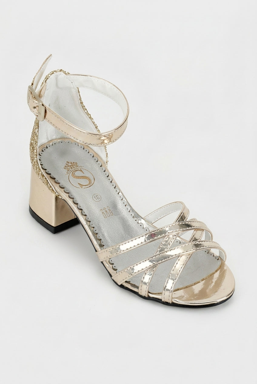 Girls Strappy Block Heel Sandals - Gold