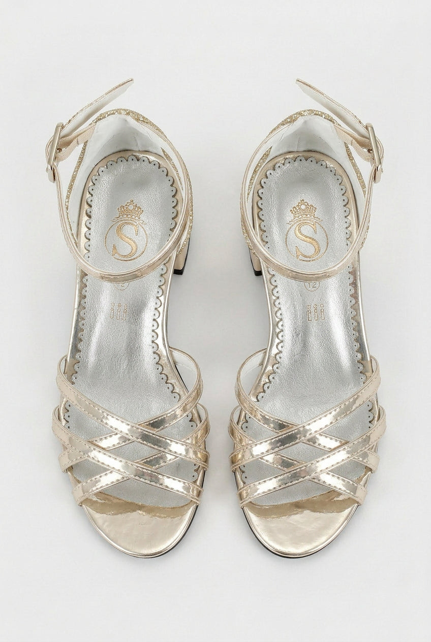 Girls Strappy Block Heel Sandals - Gold