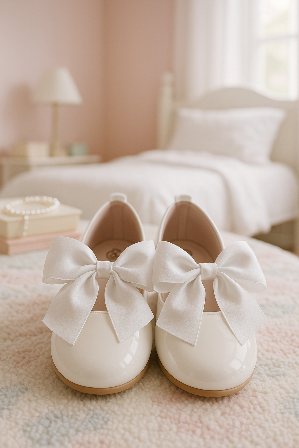 Girls White Flat Patent Mary Jane Shoes - ELENA - White