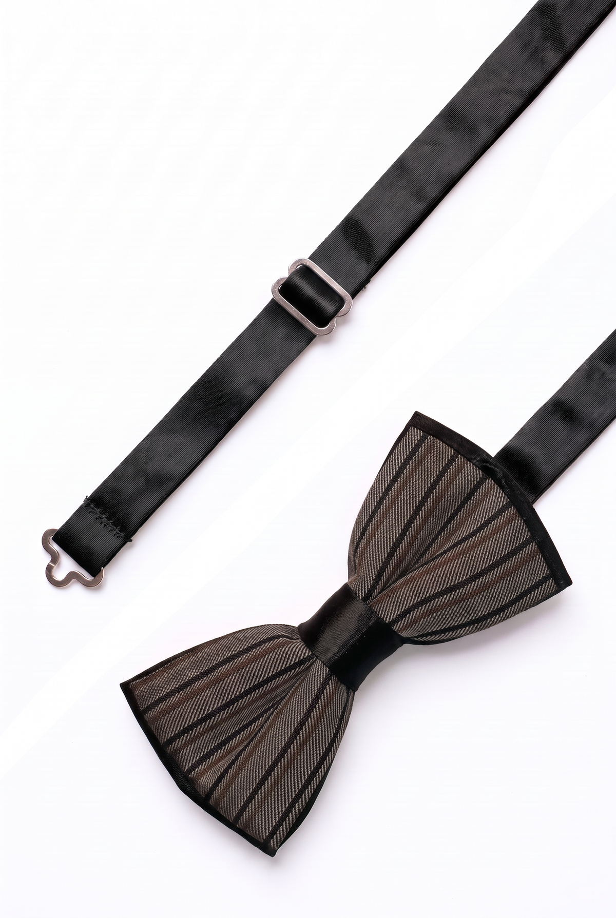 Boys Striped Bow Tie & Pocket Square Set - BWST - Grey and Black