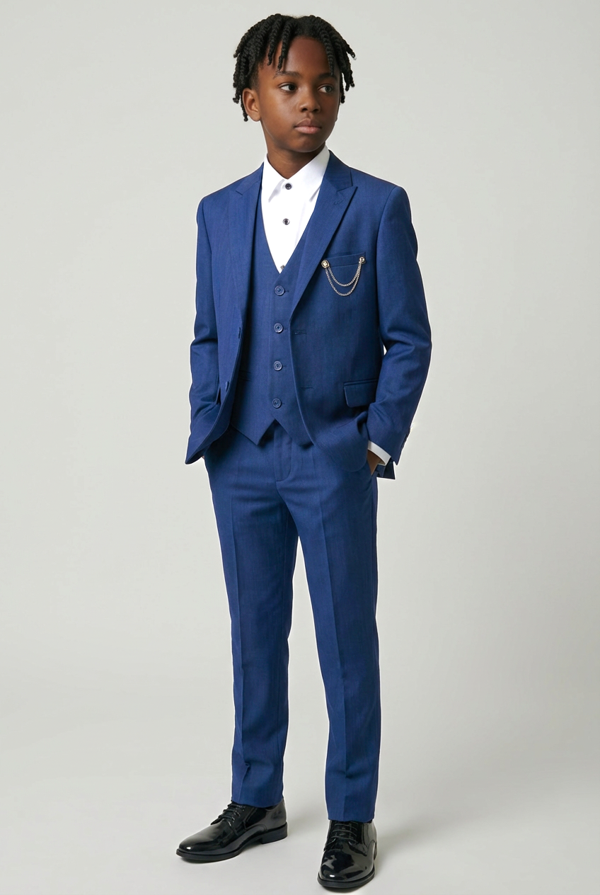 Boys 4-Piece Slim Fit Twill Suit - Midnight Blue