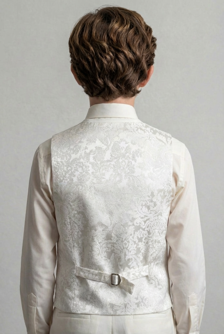 Boys 2-Piece Paisley Jacquard Waistcoat Cravat Set  - Ivory