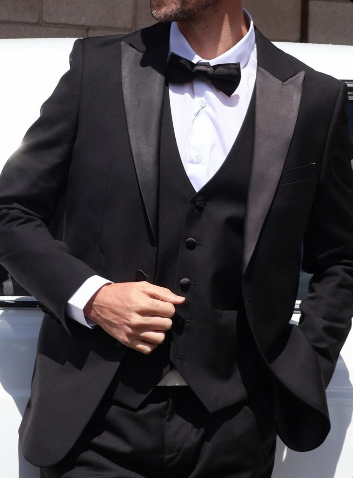 Men’s 3-Piece Satin Lapel Tuxedo Suit - Robert Simon Edward Black