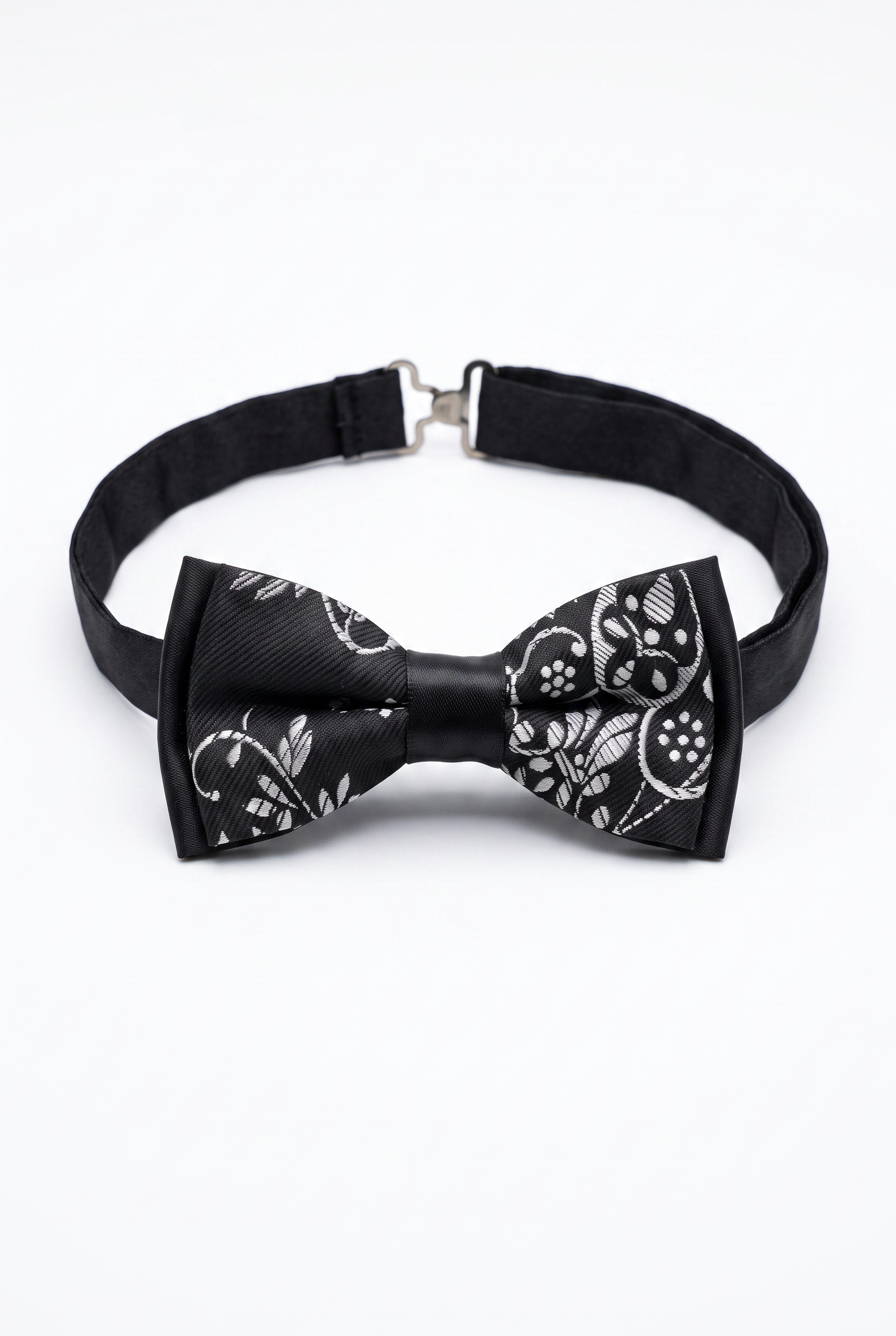 Kids Bow Tie – Adjustable Pre-Tied Bow Tie for Boys -  Black and Silver Picture