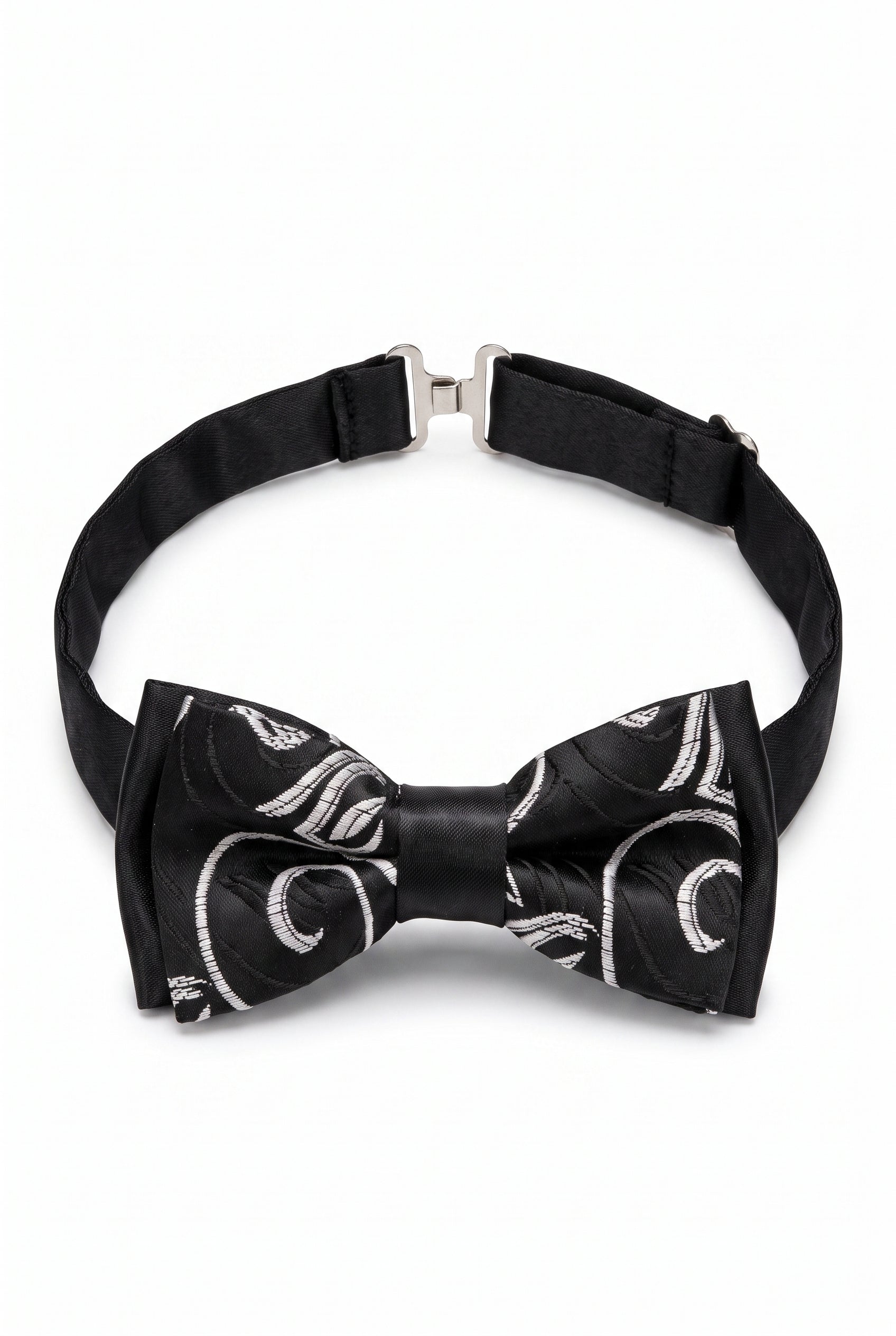 Kids Bow Tie – Adjustable Pre-Tied Bow Tie for Boys - Silver and Black Image
