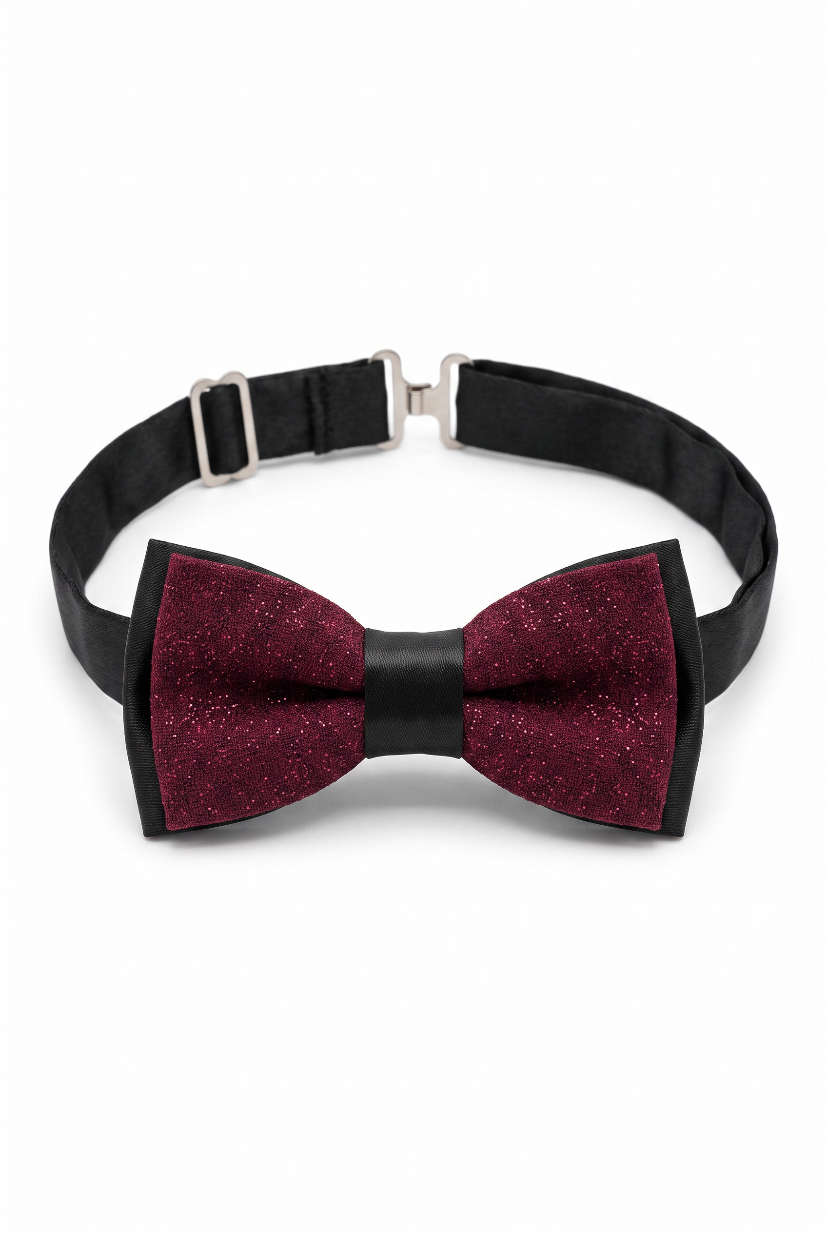 Kids Bow Tie – Adjustable Pre-Tied Bow Tie for Boys - Sparkly Maroon and Black Picture