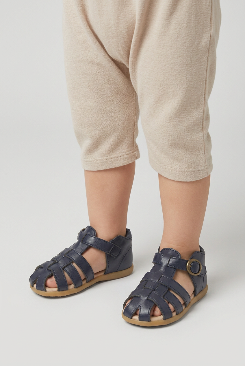 Kids Leather Fisherman Sandals Navy – Toddler Boys Girls Closed Toe Summer Buckle Shoes