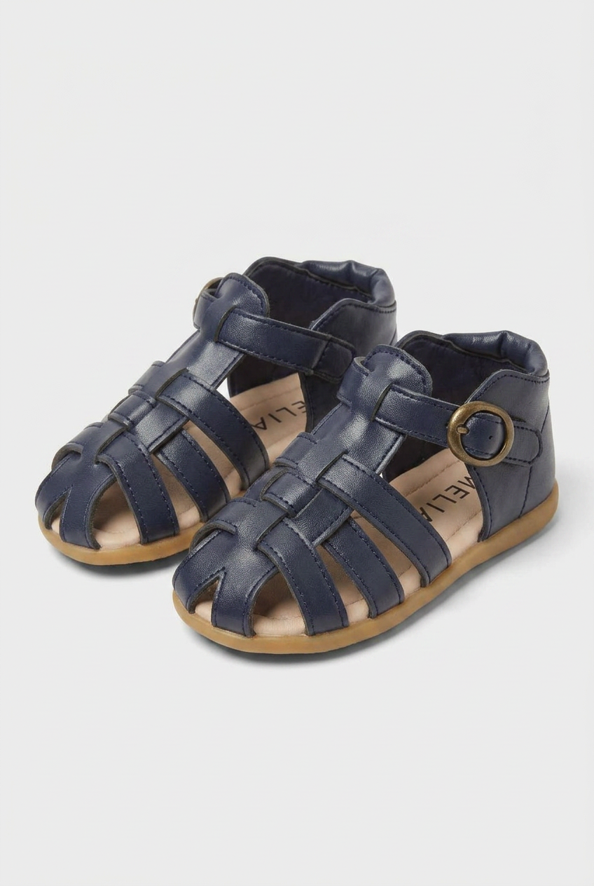Kids Leather Fisherman Sandals Navy – Toddler Boys Girls Closed Toe Summer Buckle Shoes