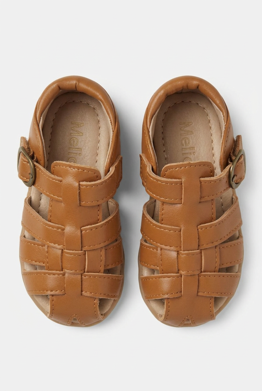 Kids Leather Fisherman Sandals Tan Brown – Toddler Boys Girls Closed Toe Summer Buckle Shoes