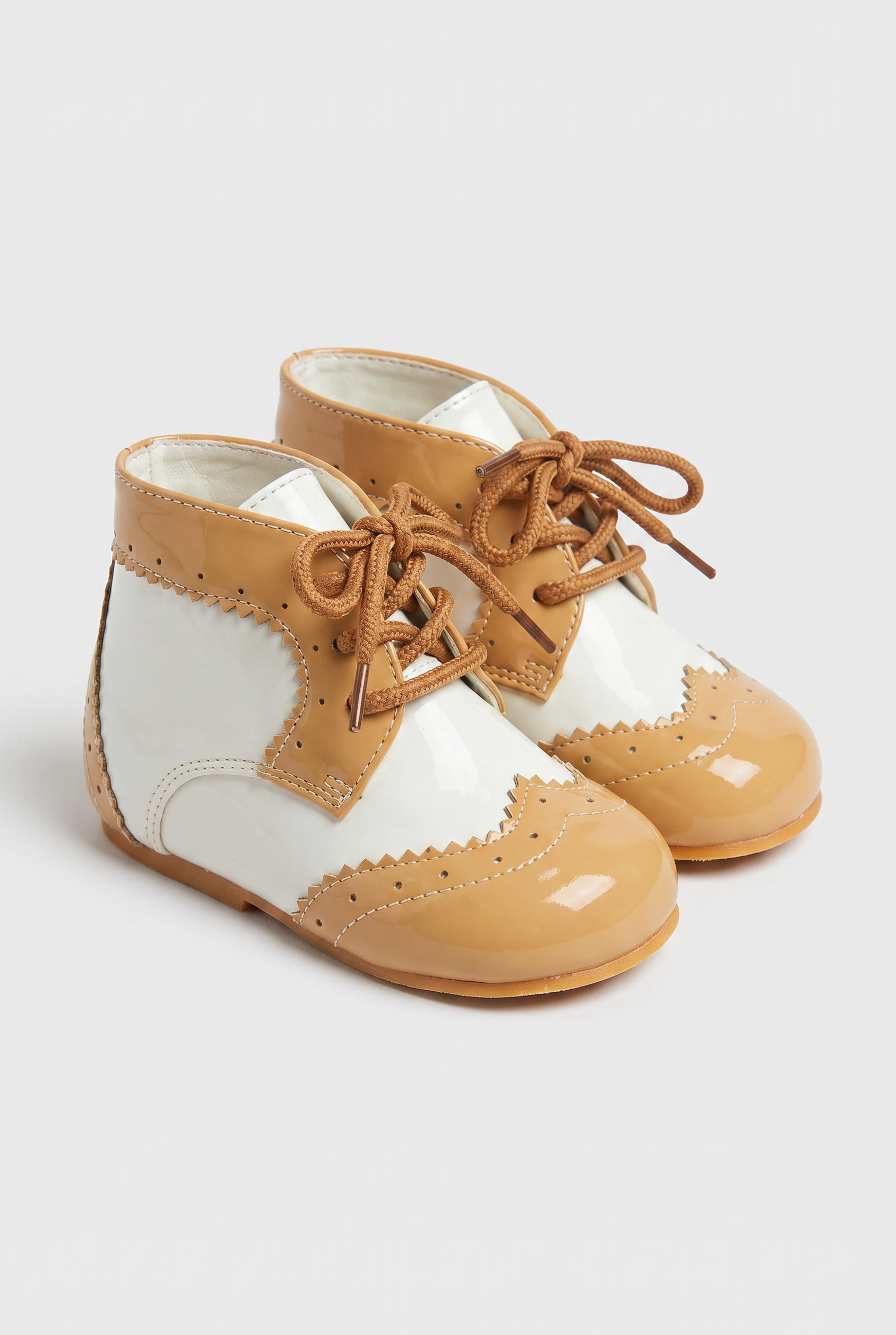 Kids Patent Leather Lace-Up Boots | Smart Formal Ankle Shoes for Boys & Girls - Beige - Camel