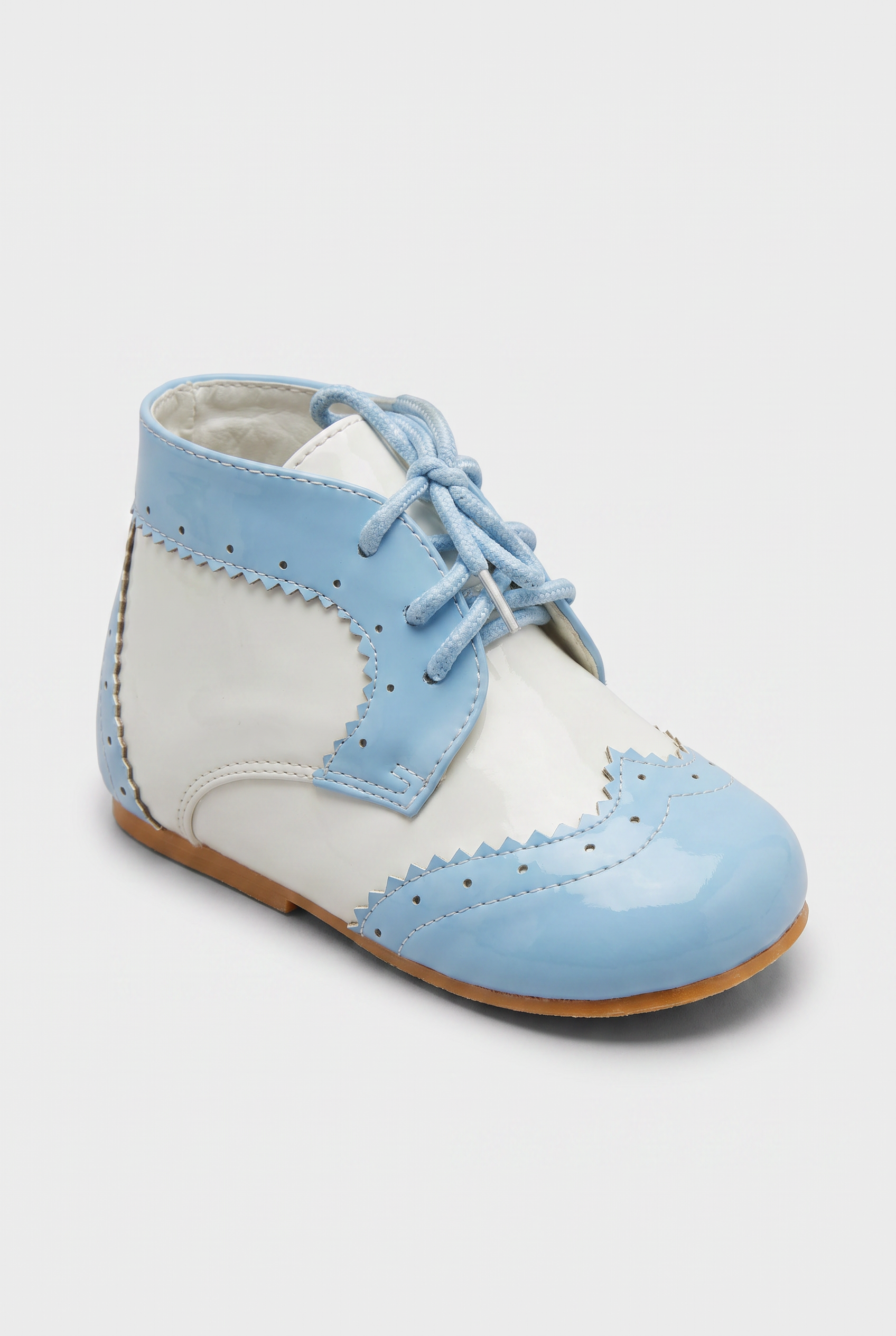 Kids Patent Leather Lace-Up Boots | Smart Formal Ankle Shoes for Boys & Girls - Blue
