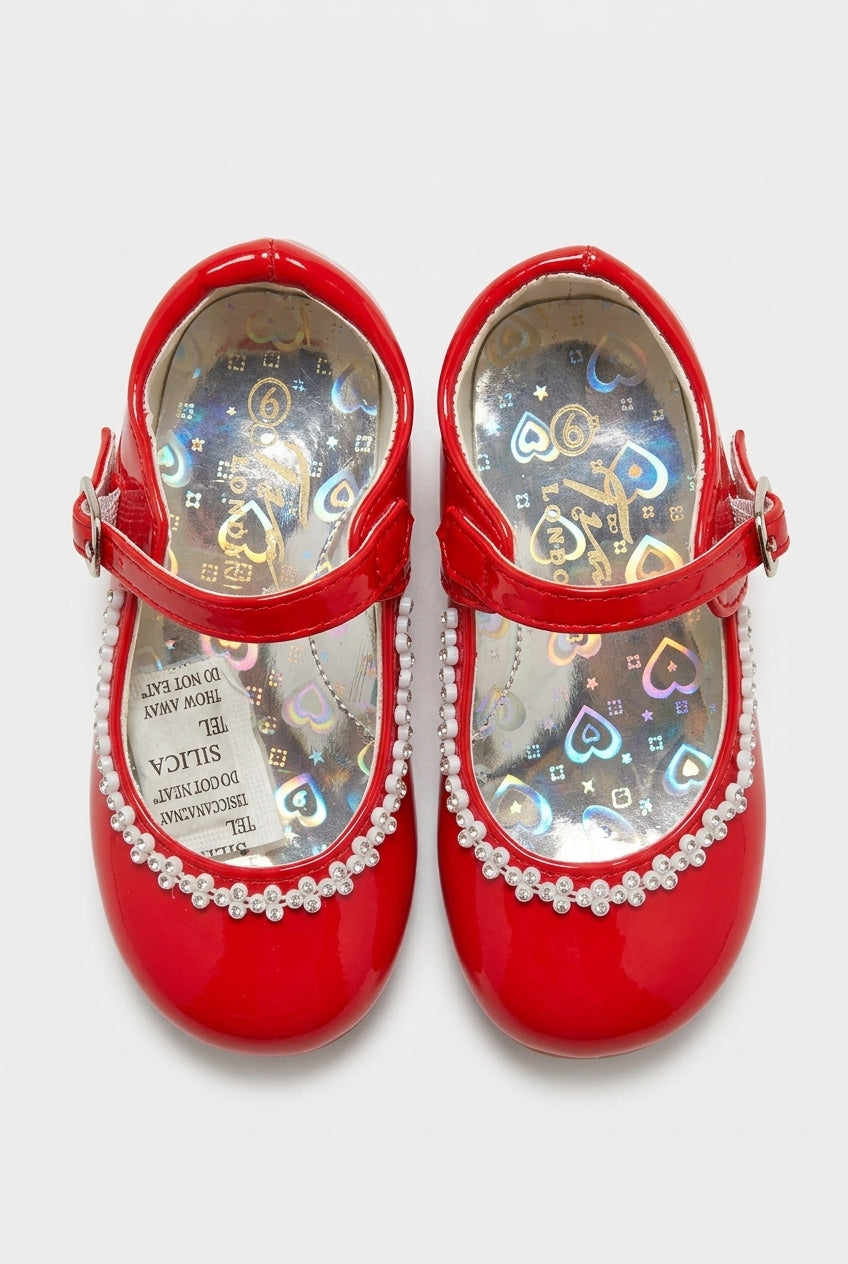 Kids' Rhinestone Mary Jane Shoes – Smart Party & Occasion Dress Shoes - Red