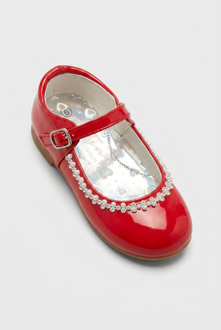 Kids' Rhinestone Mary Jane Shoes – Smart Party & Occasion Dress Shoes - Red