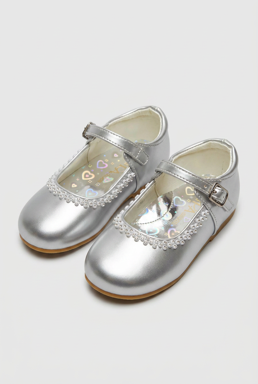 Kids' Rhinestone Mary Jane Shoes – Smart Party & Occasion Dress Shoes - Silver