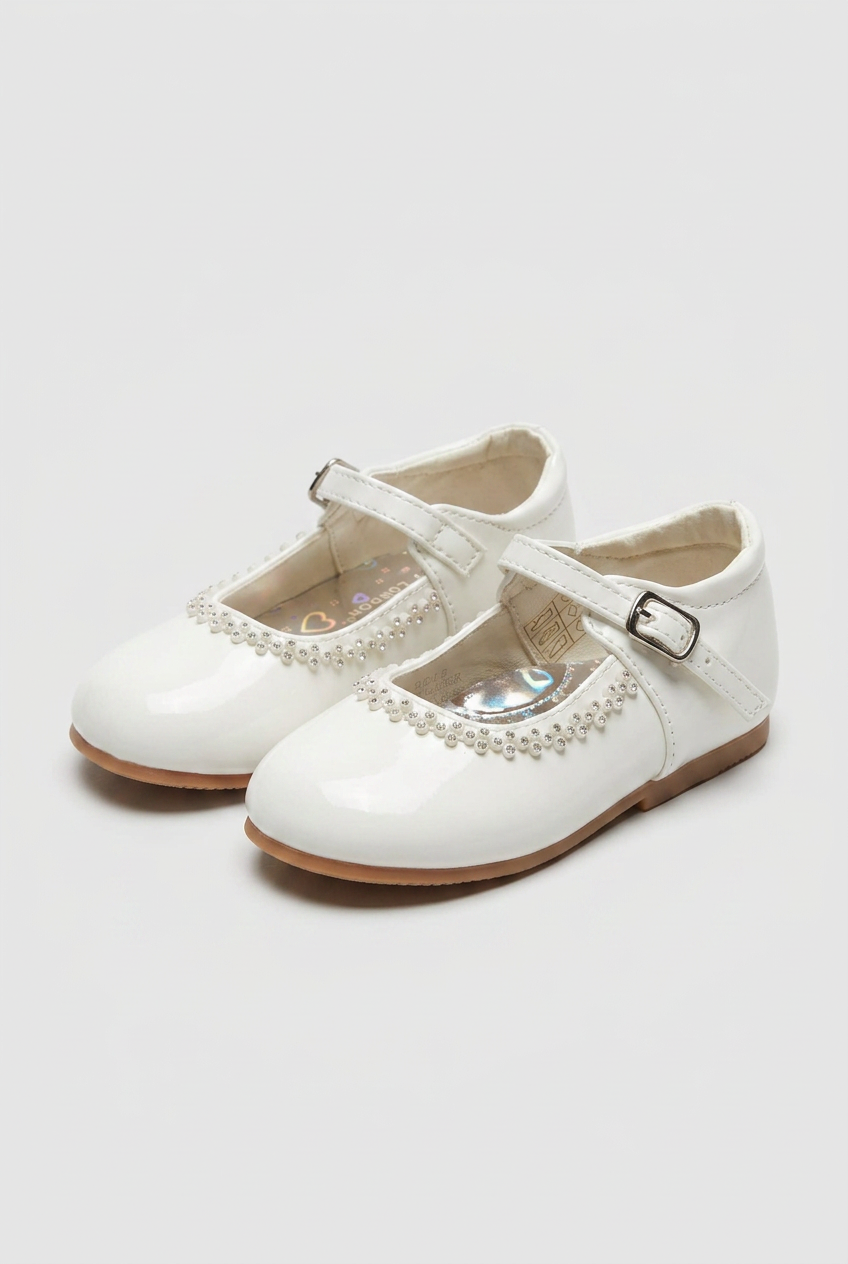 Kids' Rhinestone Mary Jane Shoes – Smart Party & Occasion Dress Shoes - White