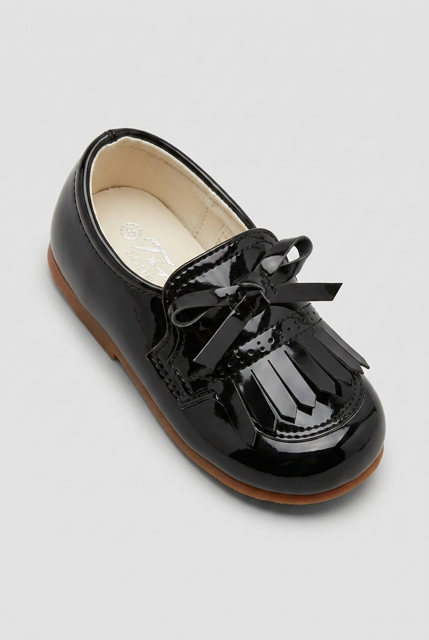 Kids’ Unisex Patent Bow & Fringe Loafers – Smart Occasion Shoes - Black