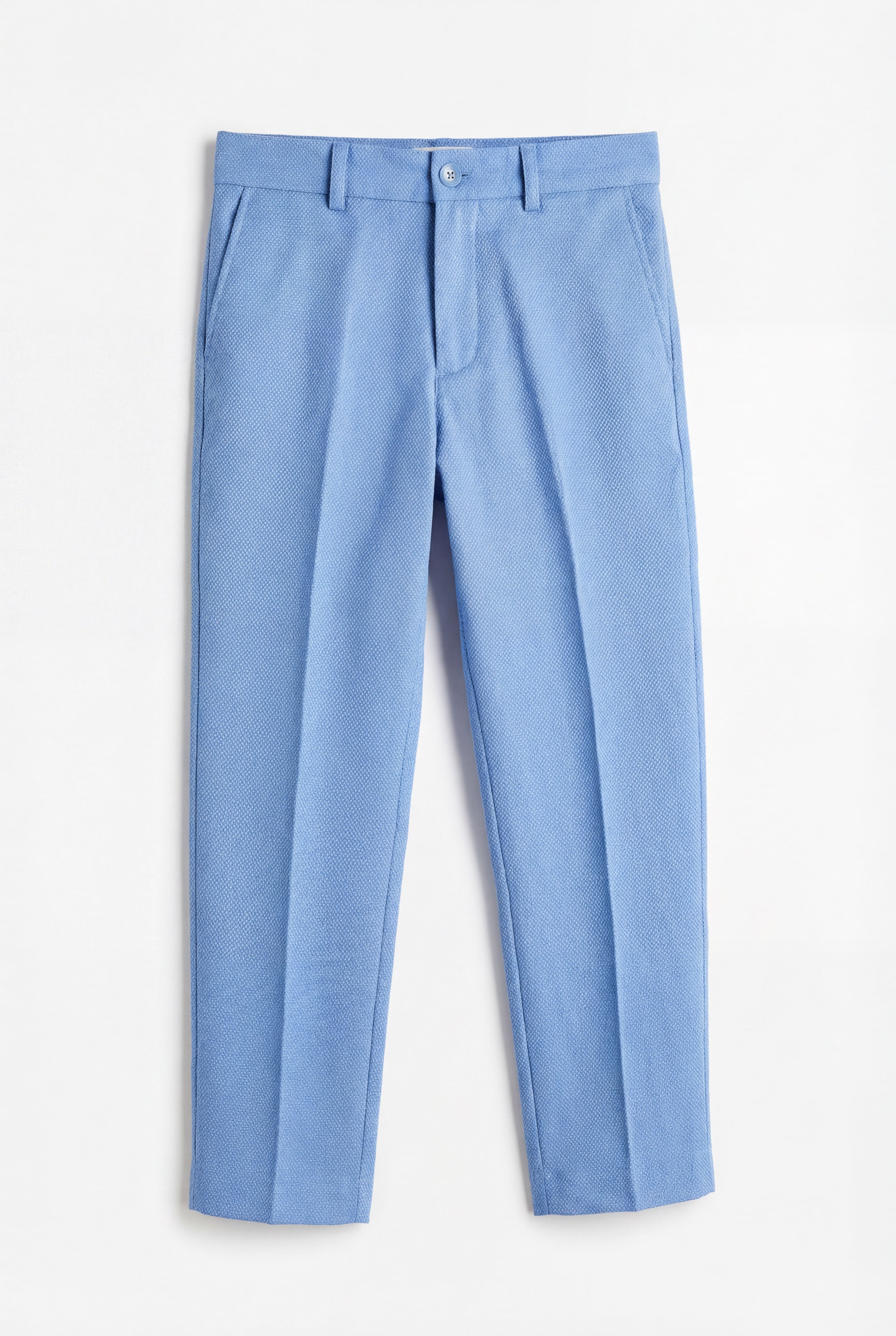 Boys 5-Piece Textured Weave Suit with Double Breasted Waistcoat - Light Blue