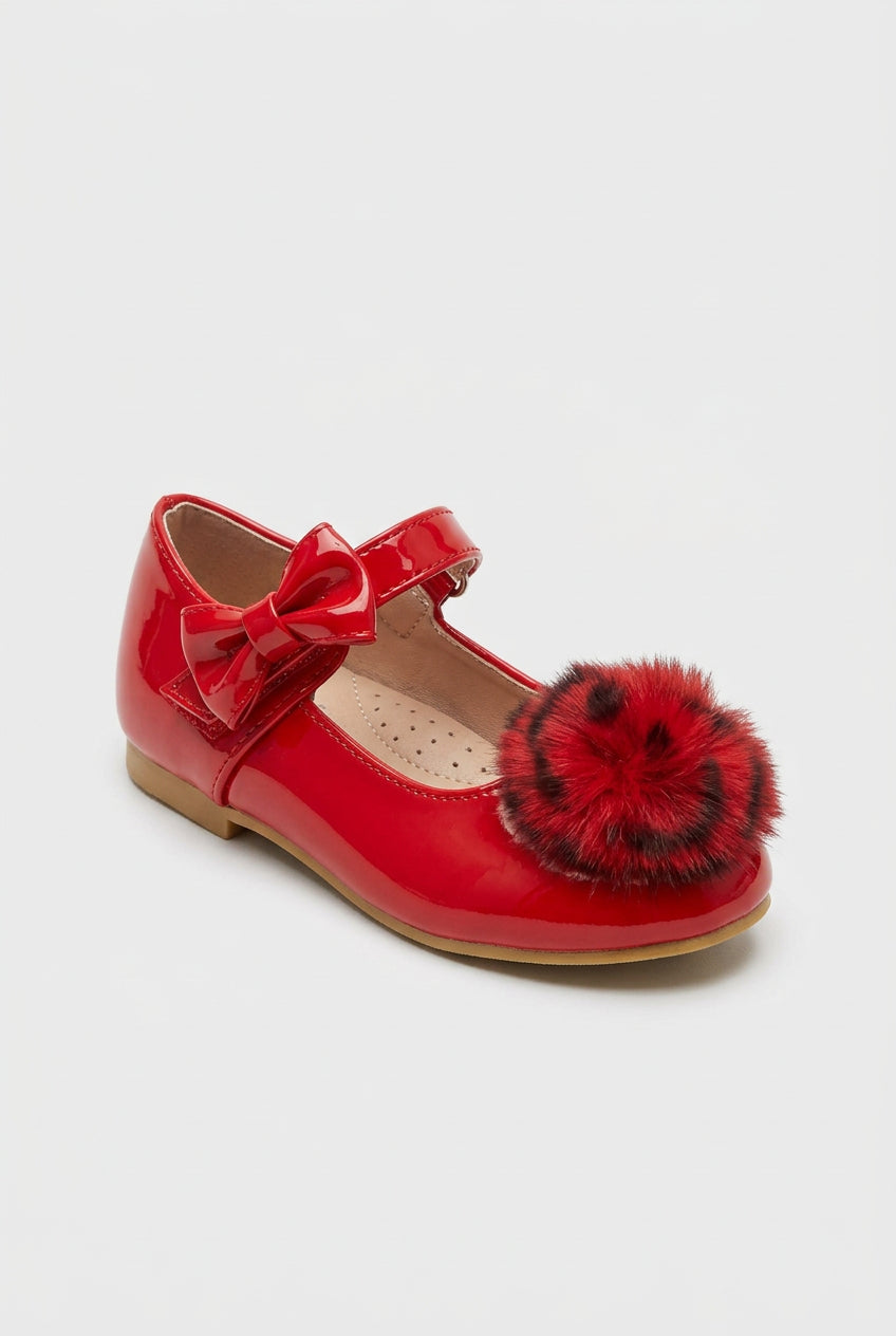 Little Girls Patent Pom Pom Mary Jane Shoes - Red Side Picture