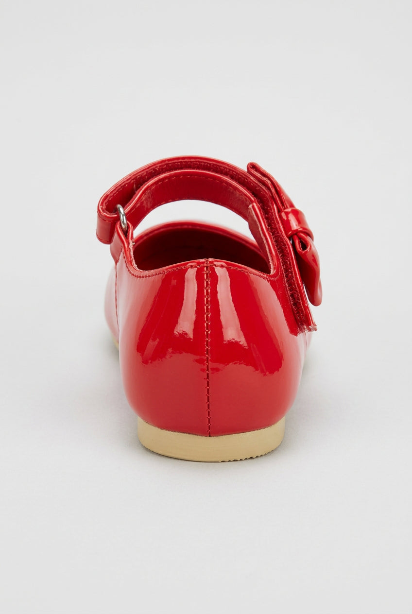  Little Girls Patent Pom Pom Mary Jane Shoes - Red Back Picture