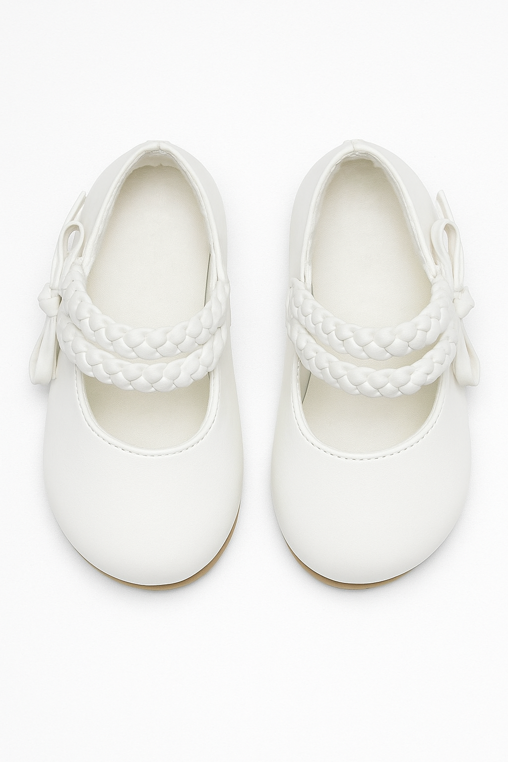 Little Girls’ Braided Strap Mary Jane Shoes with Bow - OPHELIA - White