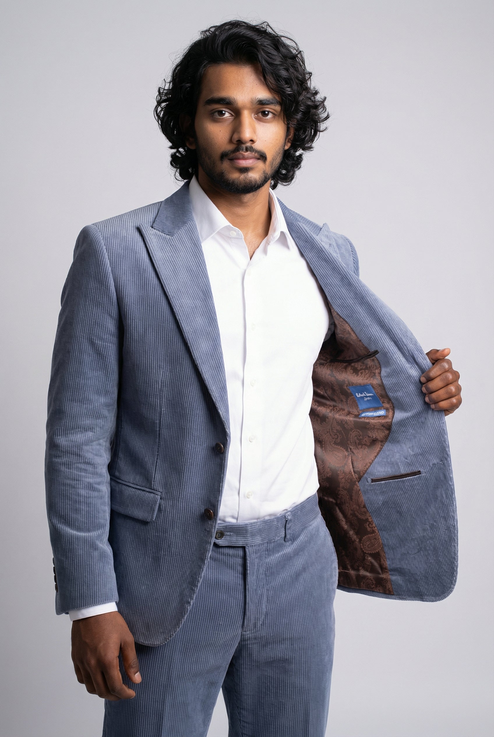 Men’s 2-Piece Cotton Corduroy Formal Suit - Dawson - Blue Linning Picture