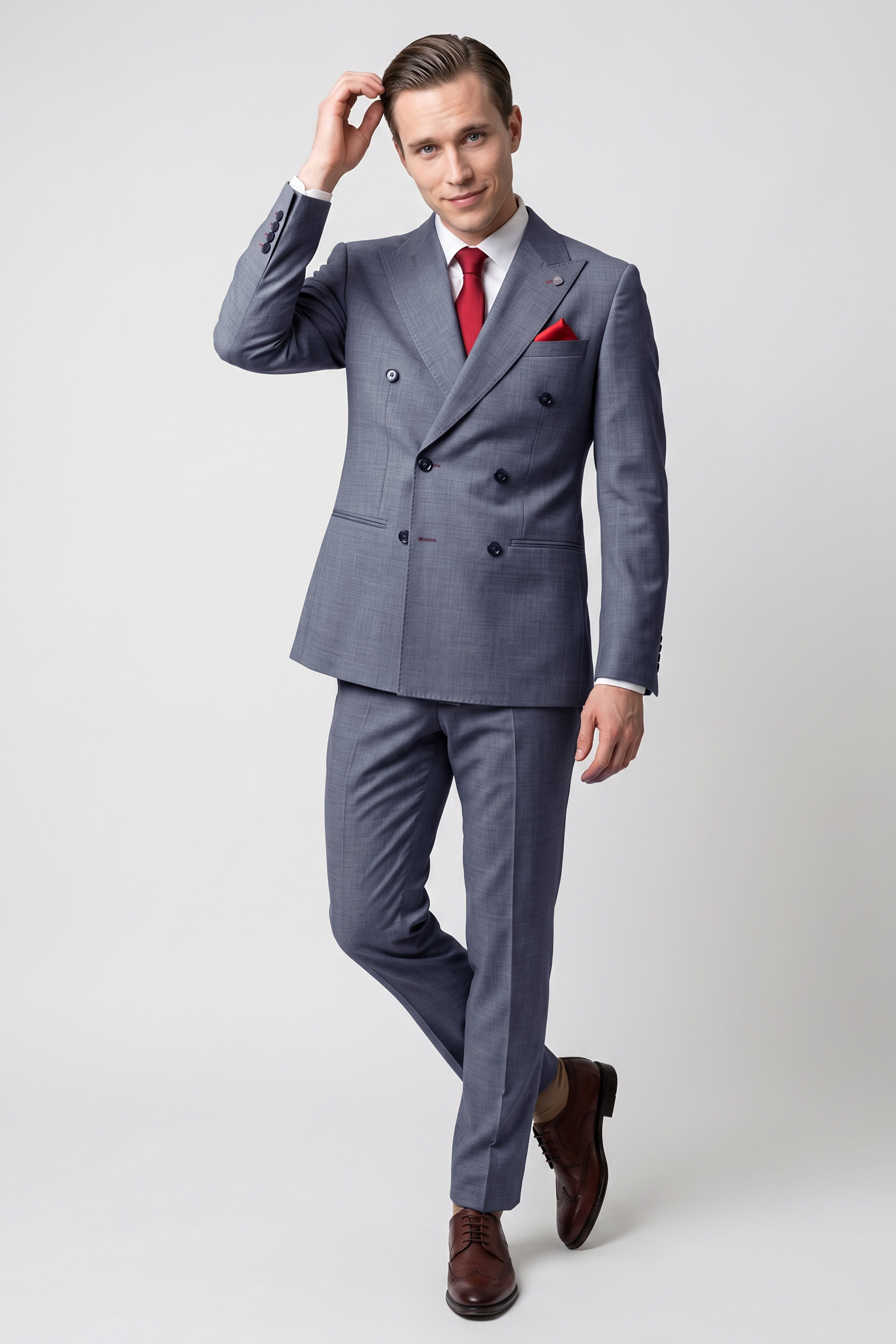 Men’s 2-Piece Double Breasted Formal Suit - Style FINN GREY