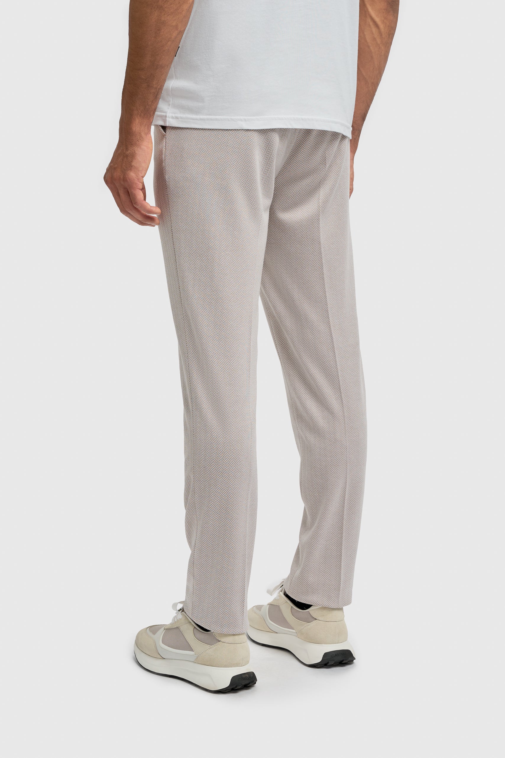 Men’s 2-Piece Herringbone Casual Suit - Vasco - Beige Trousers  Back Picture