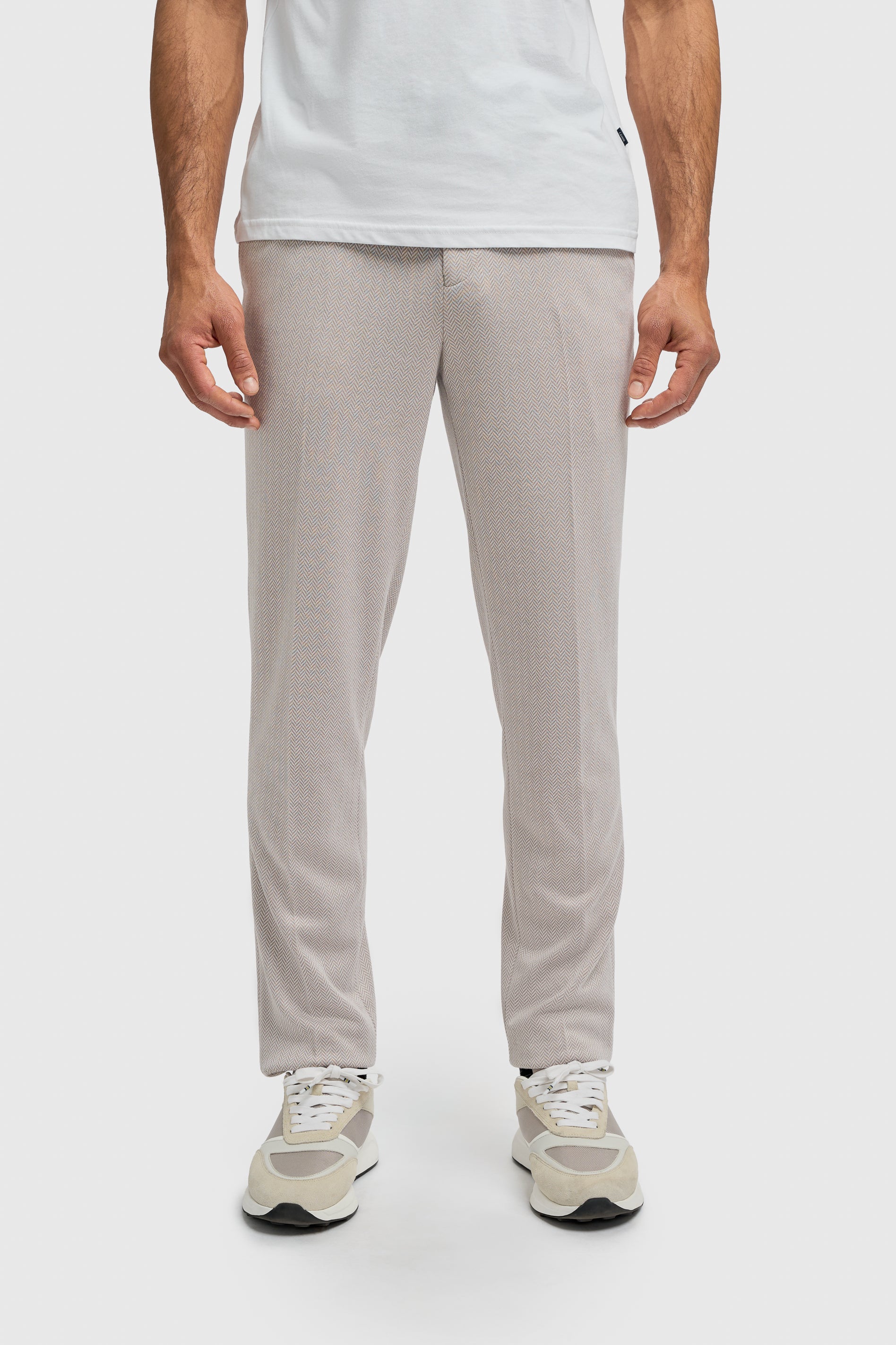 Men’s 2-Piece Herringbone Casual Suit - Vasco - Beige Trousers Picture