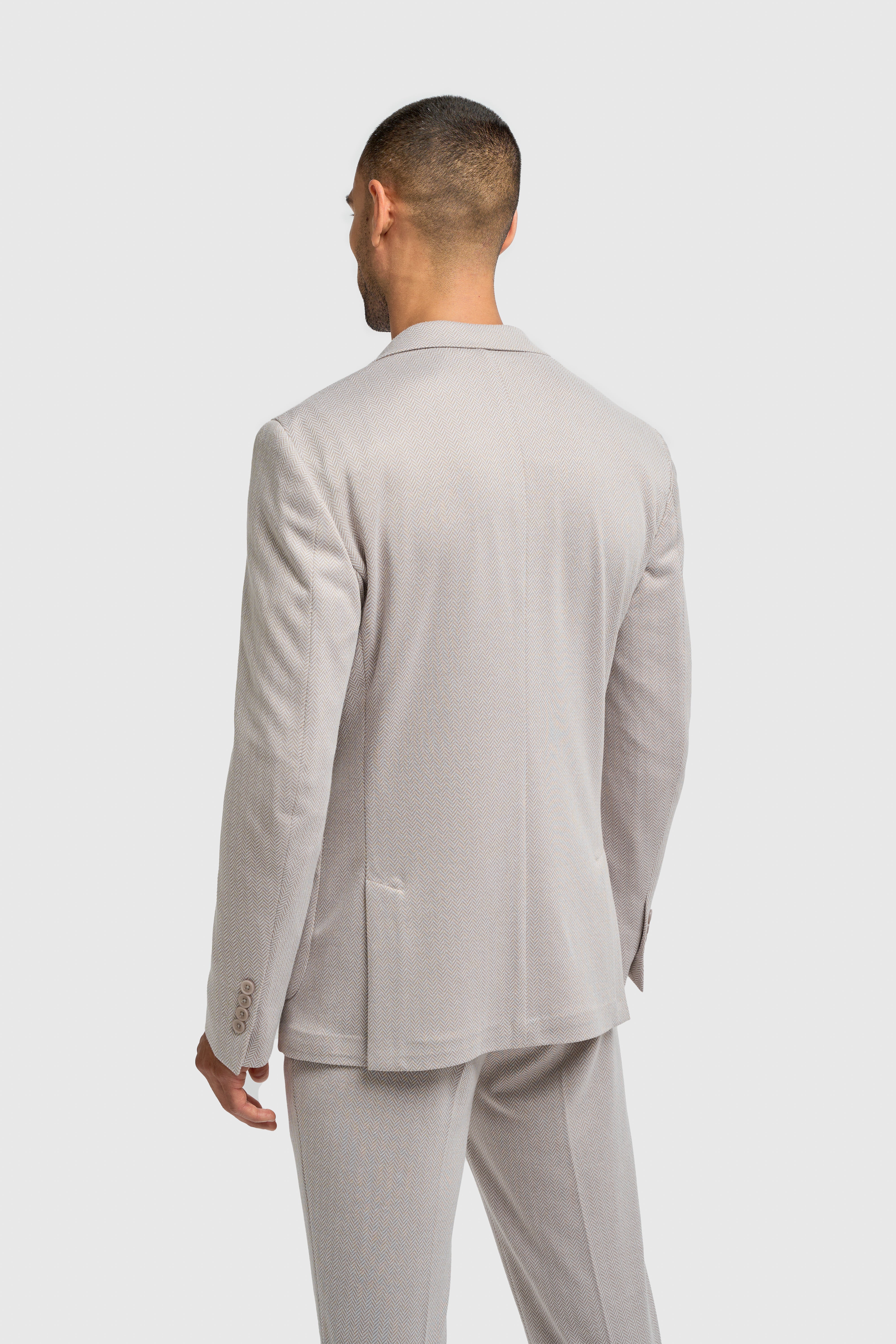 Men’s 2-Piece Herringbone Casual Suit - Vasco - Beige Back Picture