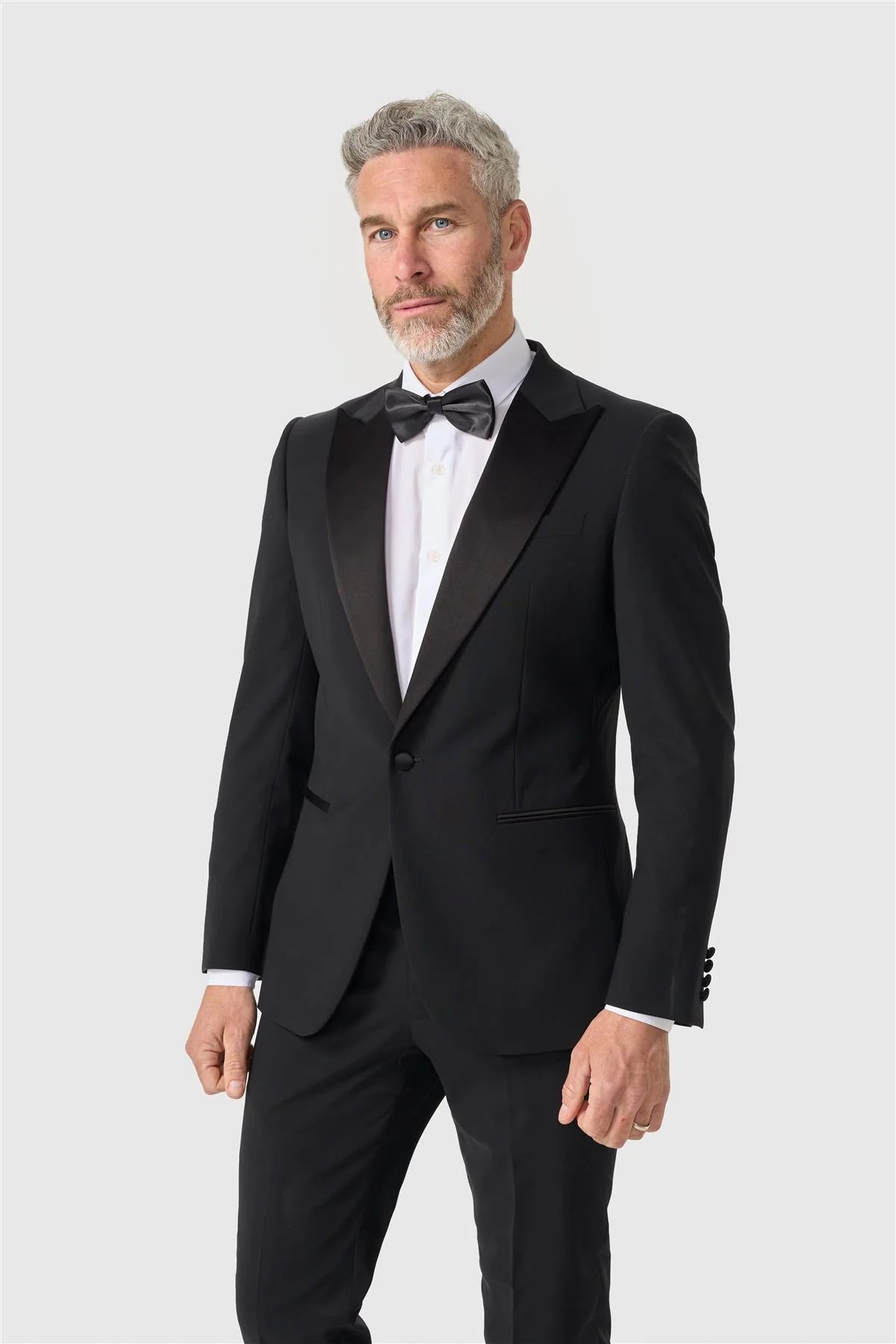 Men’s 2-Piece Satin Peak Lapel Tuxedo Dinner Suit Bundle - Cavani Malibu Black